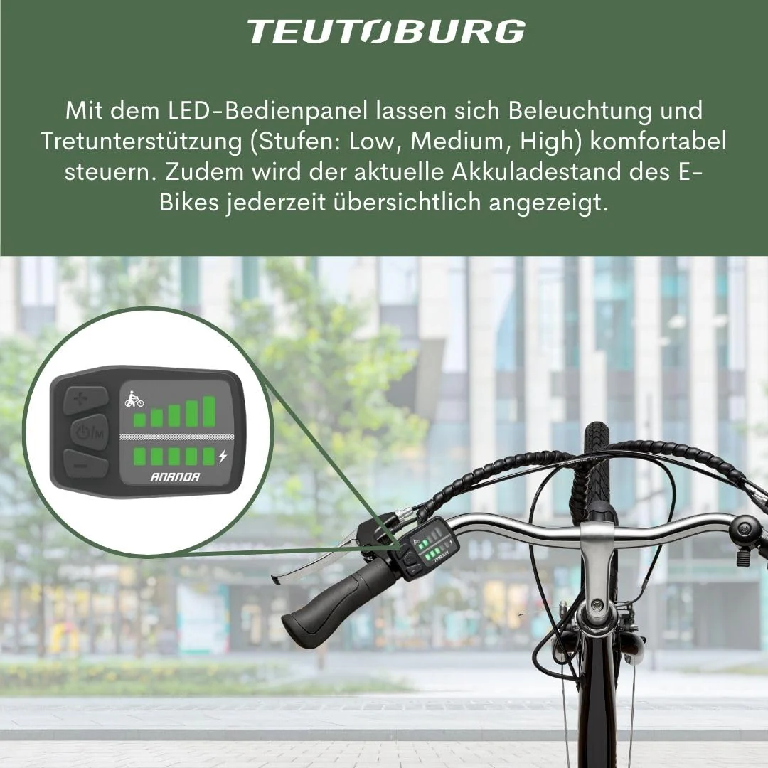 Teutoburg Senne Fahrrad Pedelec Citybike Elektrofahrrad schwarz, E-Bike 28 Zoll, 10,4 Ah/36V Lithium Ionen Akku, 7-Gang Kettenschaltung, inkl. Panzerkabelschloss - Image 4