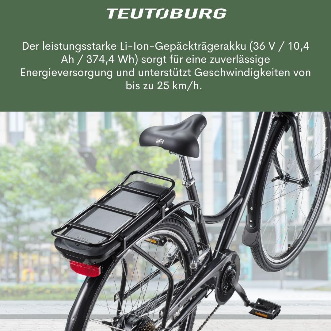 Teutoburg Senne Fahrrad Pedelec Citybike Elektrofahrrad schwarz, E-Bike 28 Zoll, 10,4 Ah/36V Lithium Ionen Akku, 7-Gang Kettenschaltung, inkl. Panzerkabelschloss - Image 6