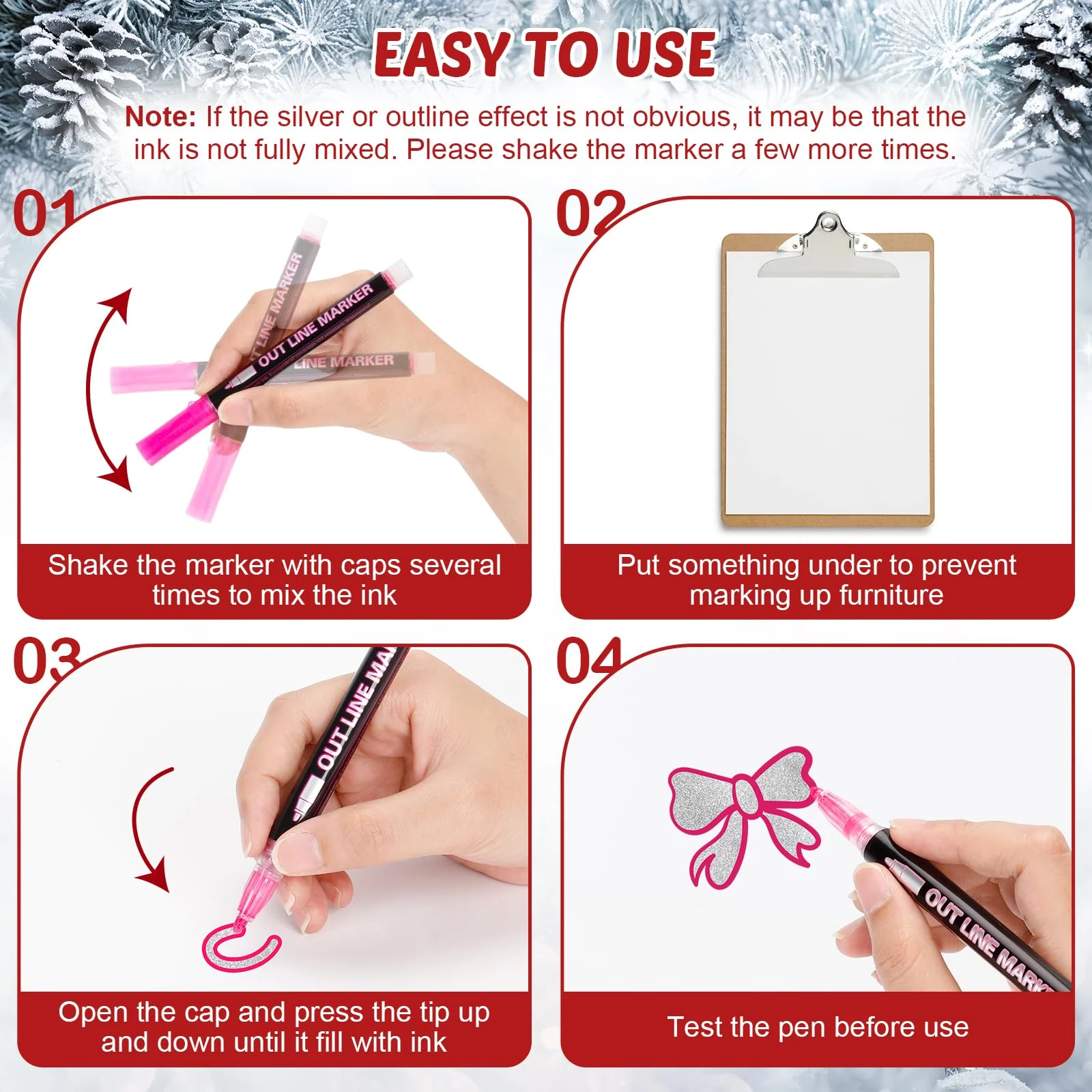 TEVILIK Adventskalender Füllung, Glitzerstifte Magische Stifte, Adventskalender Kinder Mädchen, Geschenke für Mädchen 4-12 Jahre, 12 Metallic Outline Zauberstifte für Scrapbooking Weihnachten Basteln - Image 3