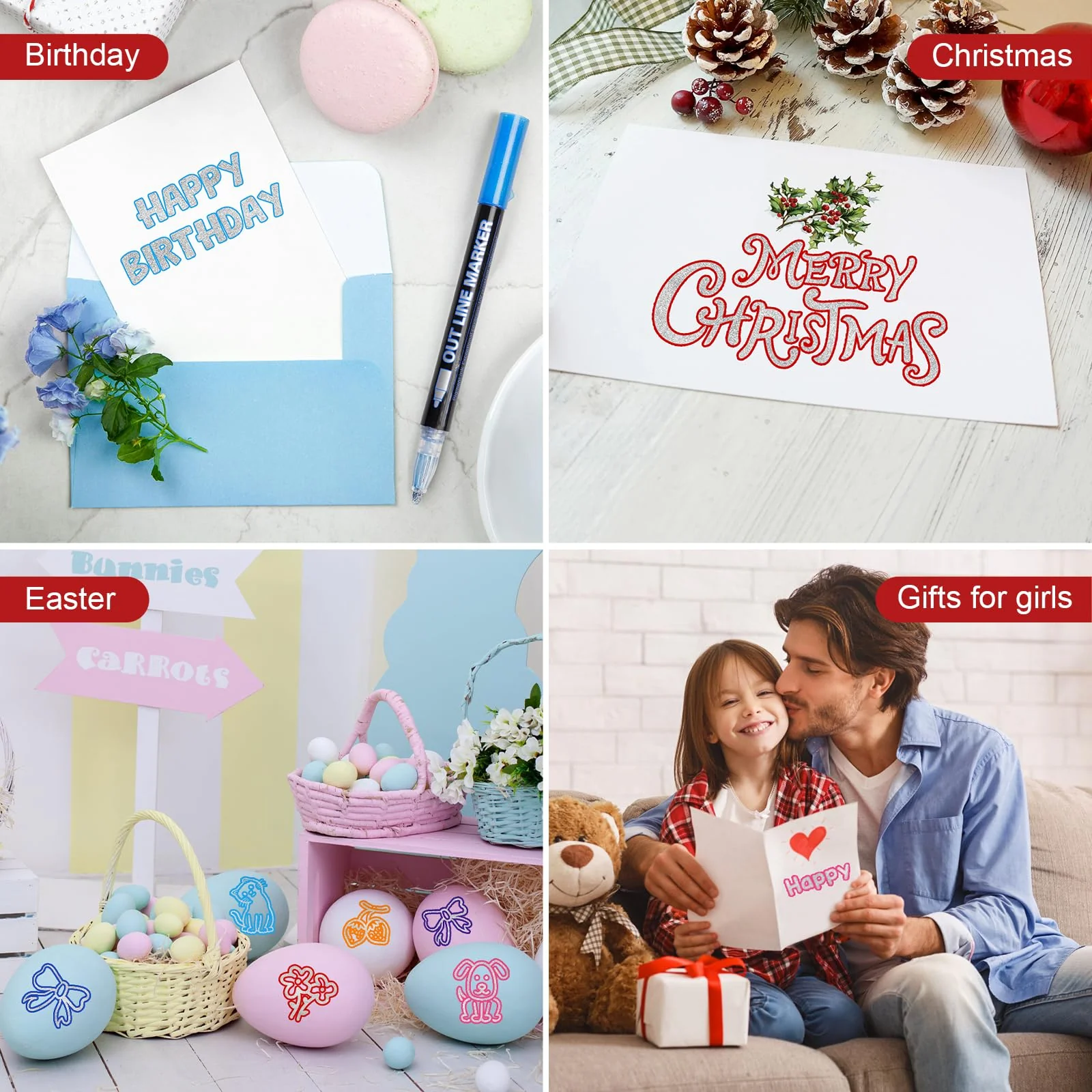 TEVILIK Adventskalender Füllung, Glitzerstifte Magische Stifte, Adventskalender Kinder Mädchen, Geschenke für Mädchen 4-12 Jahre, 12 Metallic Outline Zauberstifte für Scrapbooking Weihnachten Basteln - Image 4