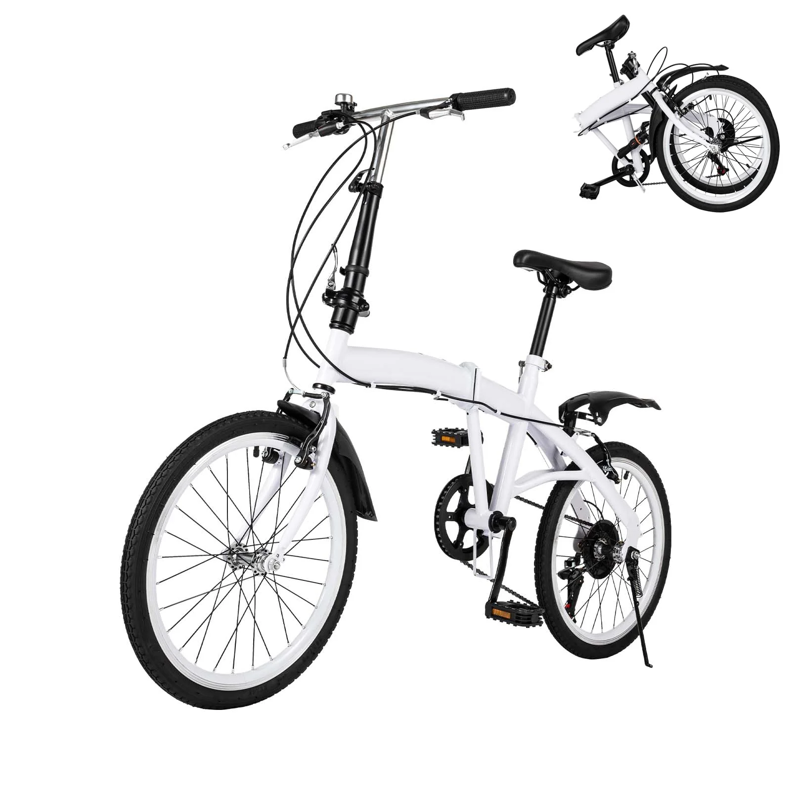 TFCFL 20 Zoll Faltrad Klapprad Einstellbare Höhe Leichtgewicht Fahrrad Mountainbike 7 Gang Schalthebel Doppel V Bremse Erwachsenenfahrrad für Herren Damen Studenten Weiß - Image 5