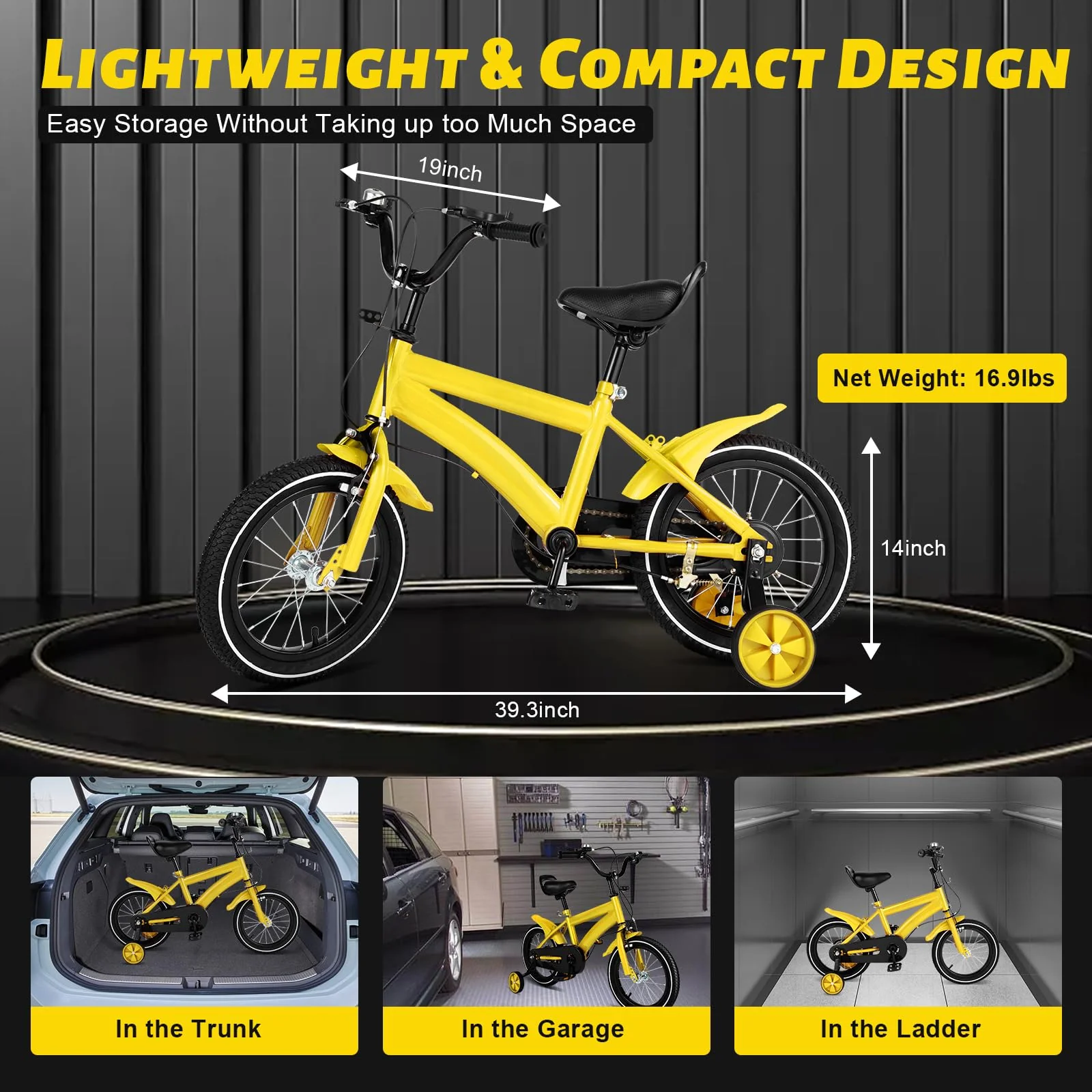 TFIANYNI Kinderfahrrad 14 Zoll, Kohlenstoffstahl Fahrrad 14 Zoll Mit Stützräder Abnehmbare, Fahrrad Für Kinder 100-115cm, Max Tragfähigkeit 50kg, Kinderrad Geschenke (Gelb) - Image 5