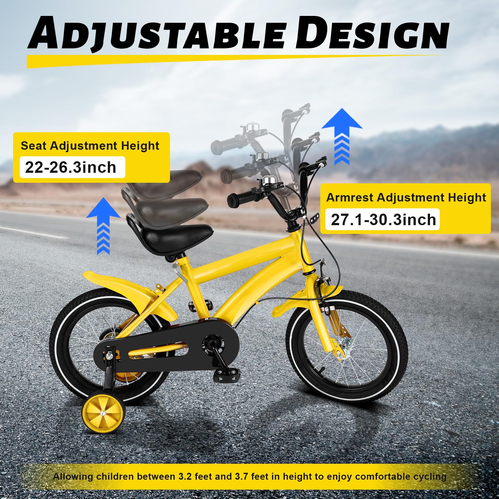 TFIANYNI Kinderfahrrad 14 Zoll, Kohlenstoffstahl Fahrrad 14 Zoll Mit Stützräder Abnehmbare, Fahrrad Für Kinder 100-115cm, Max Tragfähigkeit 50kg, Kinderrad Geschenke (Gelb) - Image 8