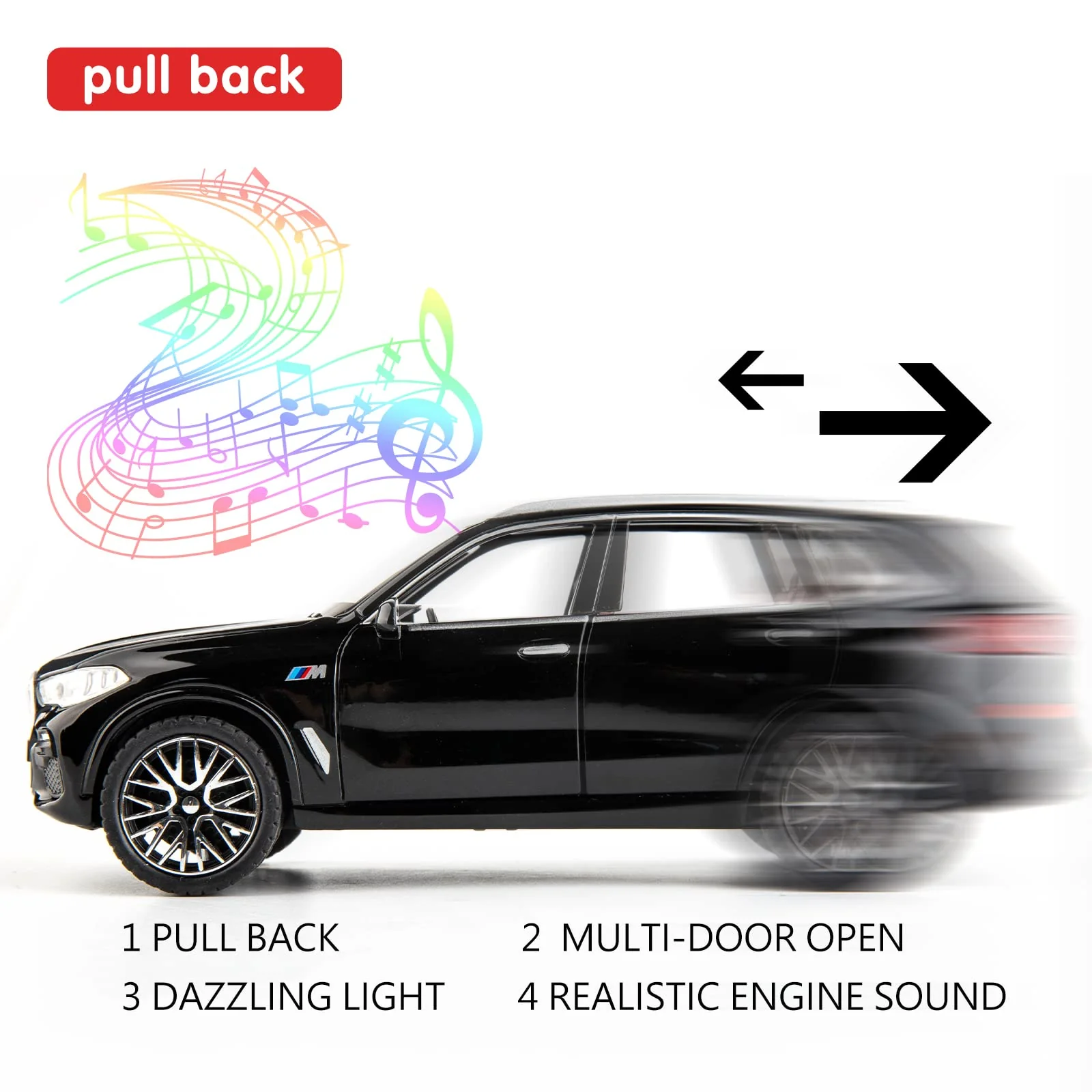 TGRCM-CZ 1/32 X5 SUV Modellauto Spielzeug, Druckguss Legierung Pull Back Auto Modell mit Licht und Sound Spielzeugfahrzeuge für Kinder Schwarz - Image 6