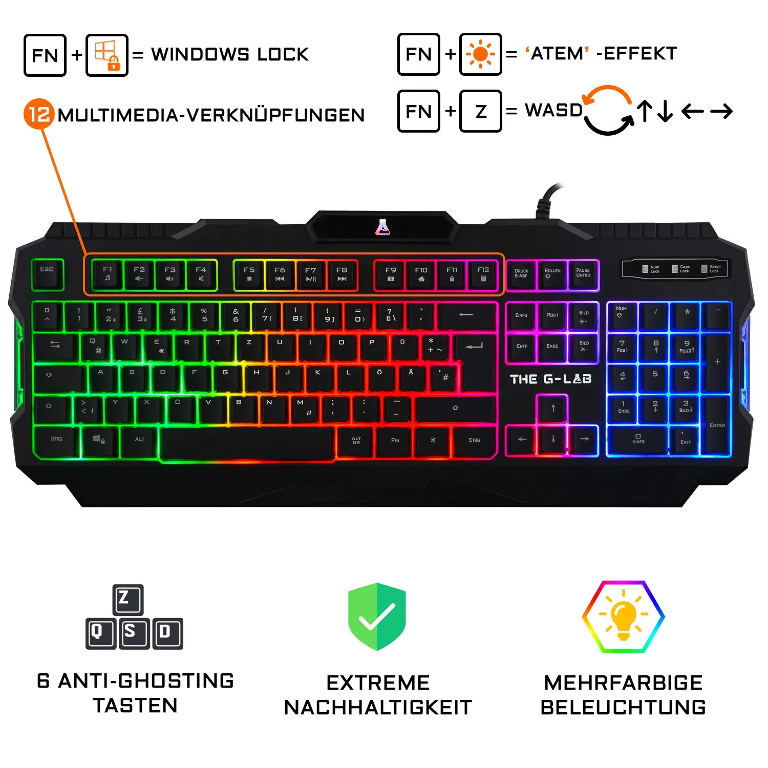 The G-Lab - Combo Argon E - 4-in-1-Gaming-Paket - Beleuchtete QWERTZ-Gamertastatur, 3200-DPI-Gamermäuse, Gaming-Headset, rutschfeste Mausunterlage - für PC PS4 PS5 und Xbox - New (4-in-1-Paket)