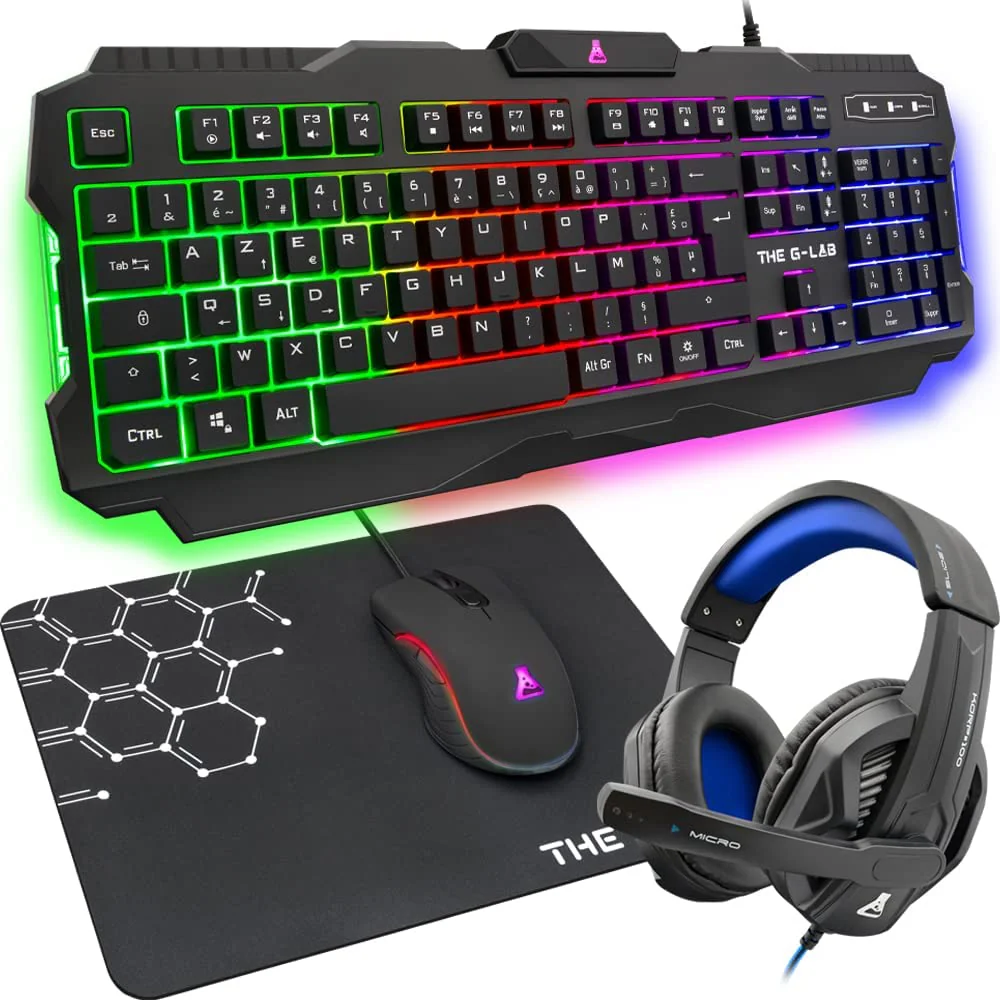 The G-Lab - Combo Argon E - 4-in-1-Gaming-Paket - Beleuchtete QWERTZ-Gamertastatur, 3200-DPI-Gamermäuse, Gaming-Headset, rutschfeste Mausunterlage - für PC PS4 PS5 und Xbox - New (4-in-1-Paket) - Image 5