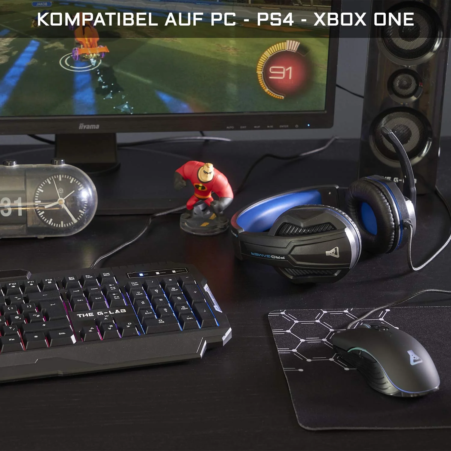 The G-Lab - Combo Argon E - 4-in-1-Gaming-Paket - Beleuchtete QWERTZ-Gamertastatur, 3200-DPI-Gamermäuse, Gaming-Headset, rutschfeste Mausunterlage - für PC PS4 PS5 und Xbox - New (4-in-1-Paket) - Image 6