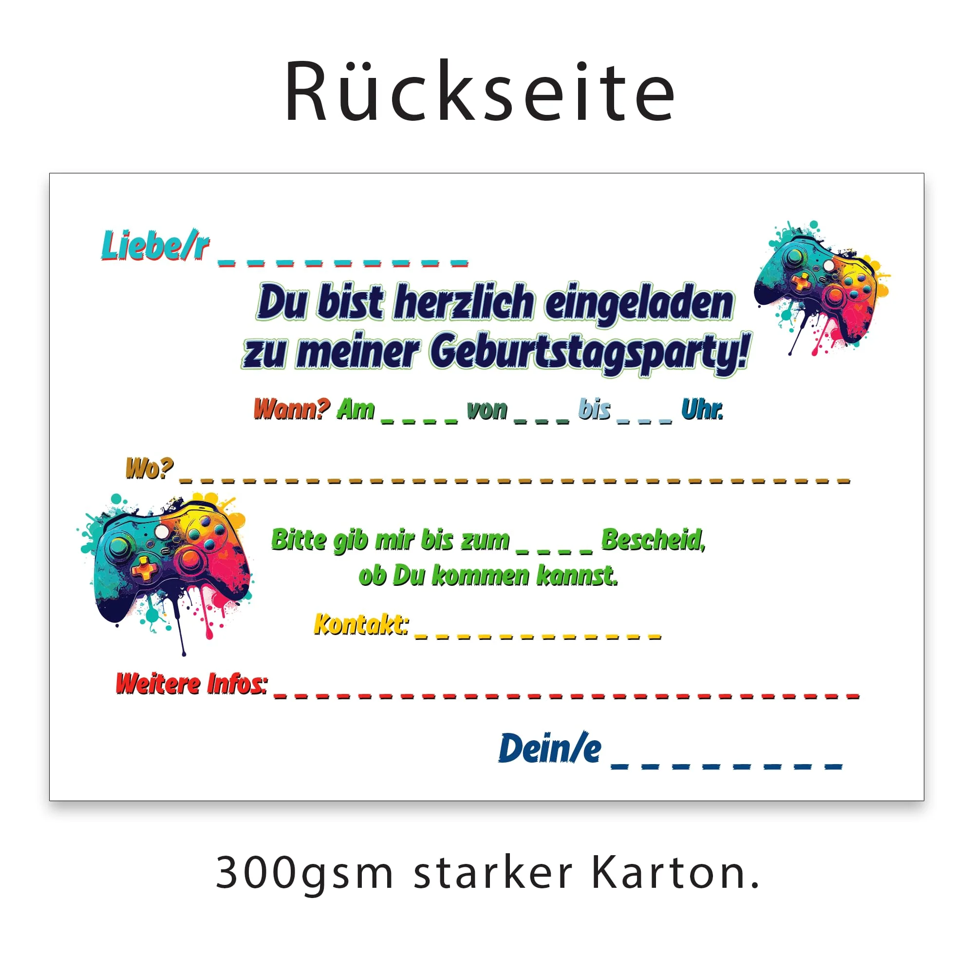 the lazy panda card company 15 Einladungskarten Kindergeburtstag Party: Gaming Geburtstagseinladungen Geburtstagseinladungen Kinder Mädchen Junge (Gaming) - Image 2
