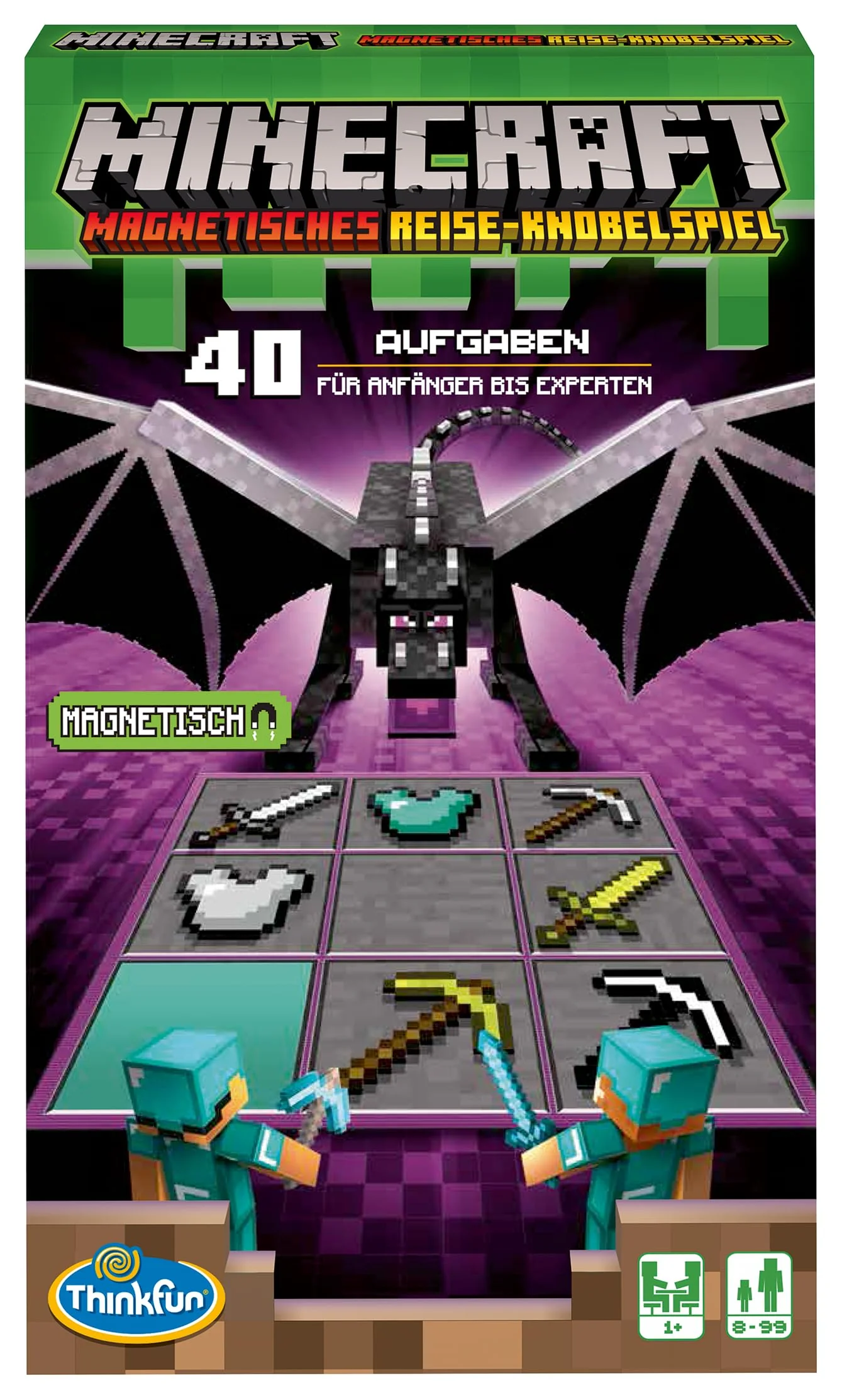 ThinkFun - 76402 - Minecraft - Das magnetische Reisespiel. Perfekt für die Reise und als Geschenk - EIN Logikspiel Nicht nur für Minecraft-Fans