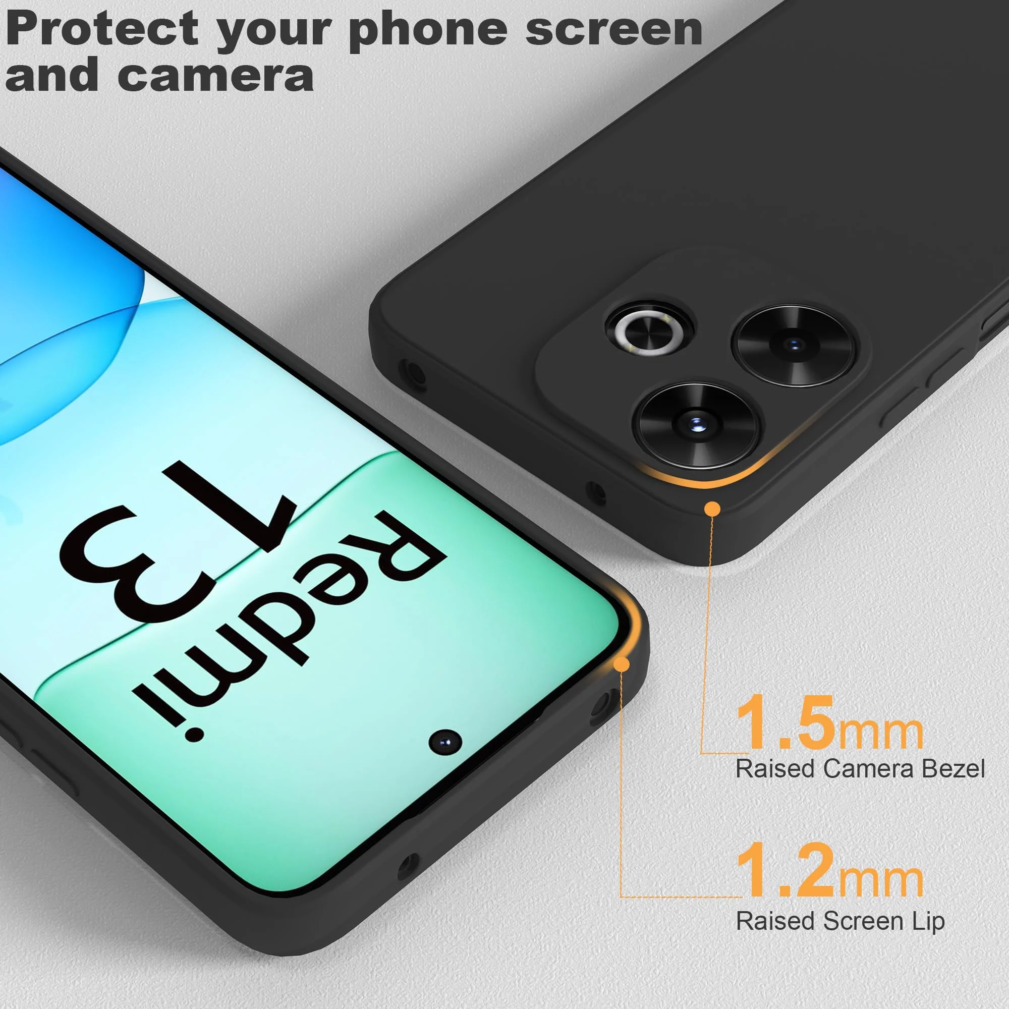 THIYUFUNS Hülle für Xiaomi Redmi 13 4G Handyhülle mit 2 Stück Schutzfolie, TPU Silikon Liquid Silicone Dünne Weiche Stoßfest Case Schutzhülle für Xiaomi Redmi 13 4G (6.79") - Schwarz - Image 6