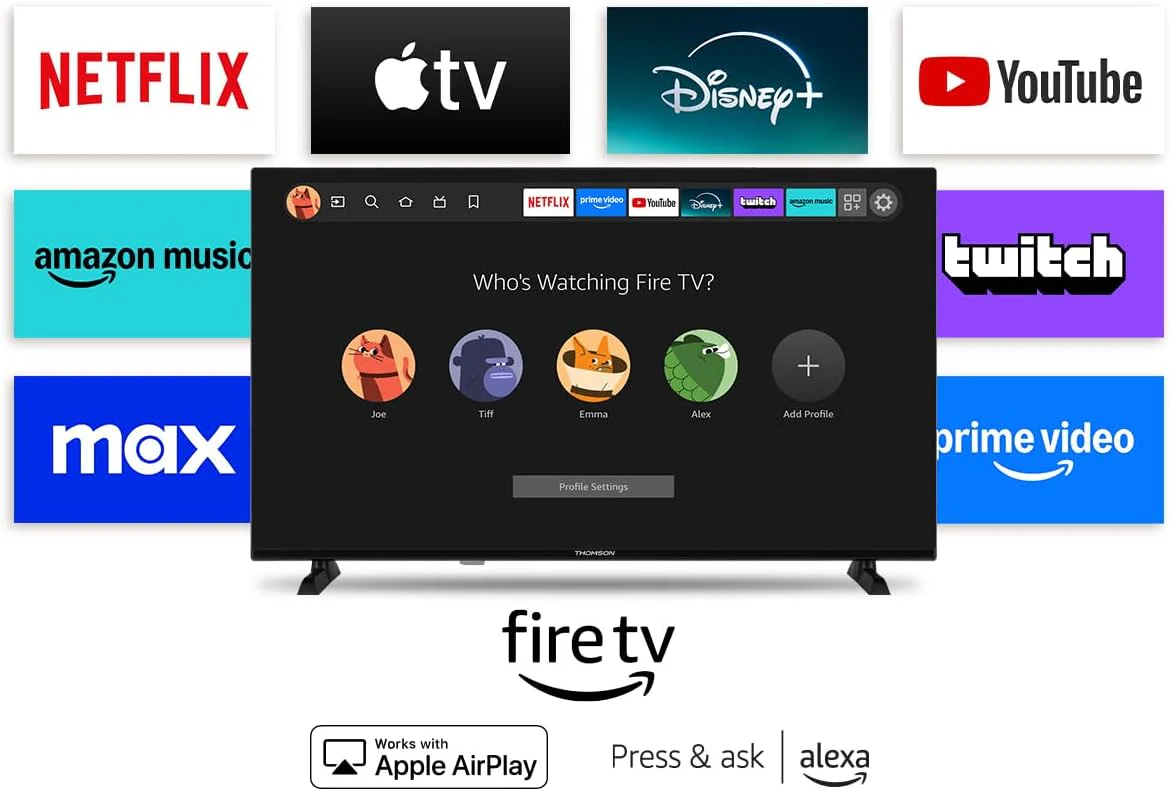 Thomson 32'' (80 cm) HD – LED Fire TV – Alexa-Sprachsteuerung, AirPlay-Unterstützung, Triple Tuner, Bluetooth, HDMI, USB-Anschlüsse, AV IN und CI+ – 32HF2S34 – 2024 - Image 7