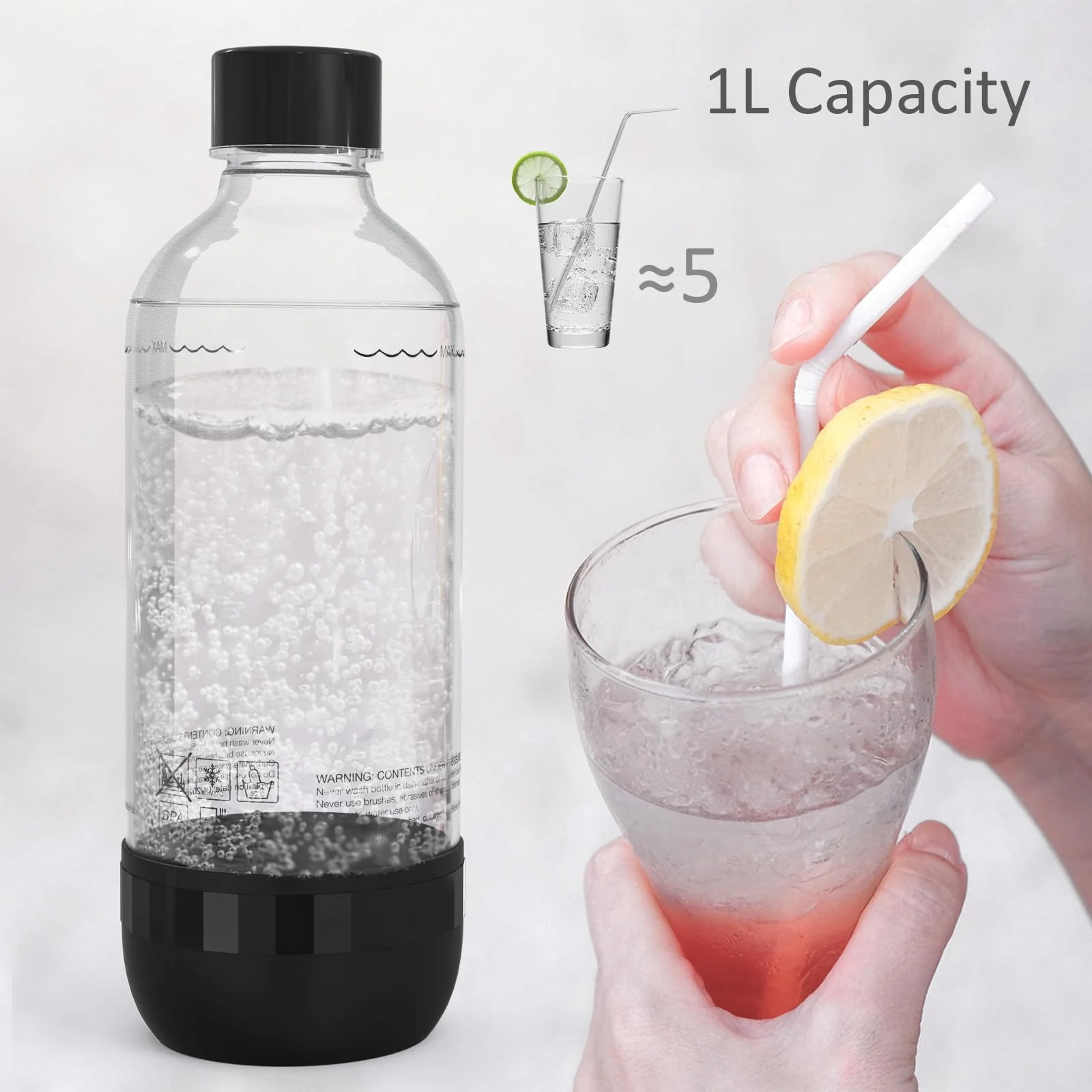 Thorder 2er-Pack Soda-Flaschen - 1L - für Soda-Maschinen - BPA-frei - PET-Kunststoff - auslaufsicheres Gewinde-Design - wiederverwendbar (Schwarz+Weiß) - Image 3