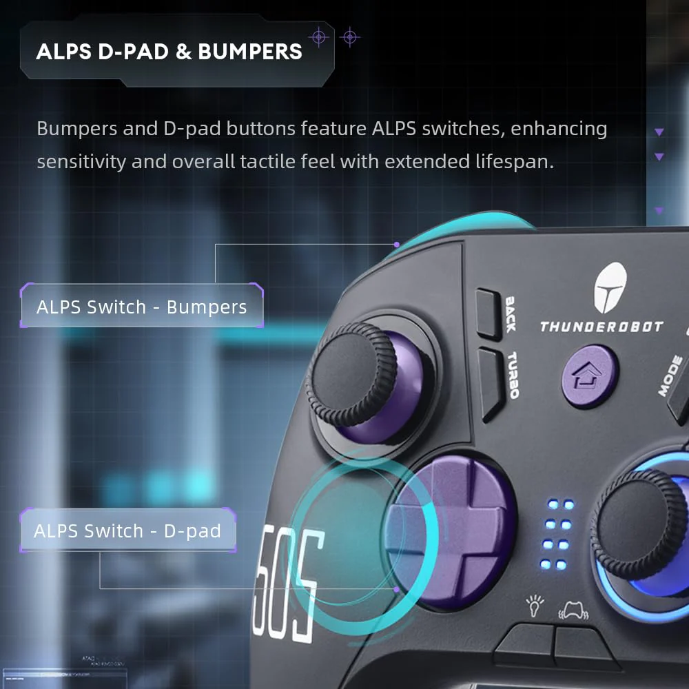 Thunderobot G50S 1000HZ Controller PC Wireless für Windows PC,Switch,IOS&Android,6 Programmierbare Tasten,PC Controller Gaming mit Hall-Effekt-Joysticks&Trigger/Gyroskop (Schwarz, G50S) - Image 5