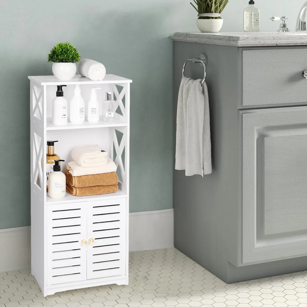 Tiasott Badezimmer-Boden-Aufbewahrungsschrank, Badezimmer-Aufbewahrung, Möbel, Heim-Organizer, Regal, Regal, Regal, wasserdicht, Badezimmerschrank, freistehender Schrank mit Regal, Eckschrank, 30 x 22 - Image 2