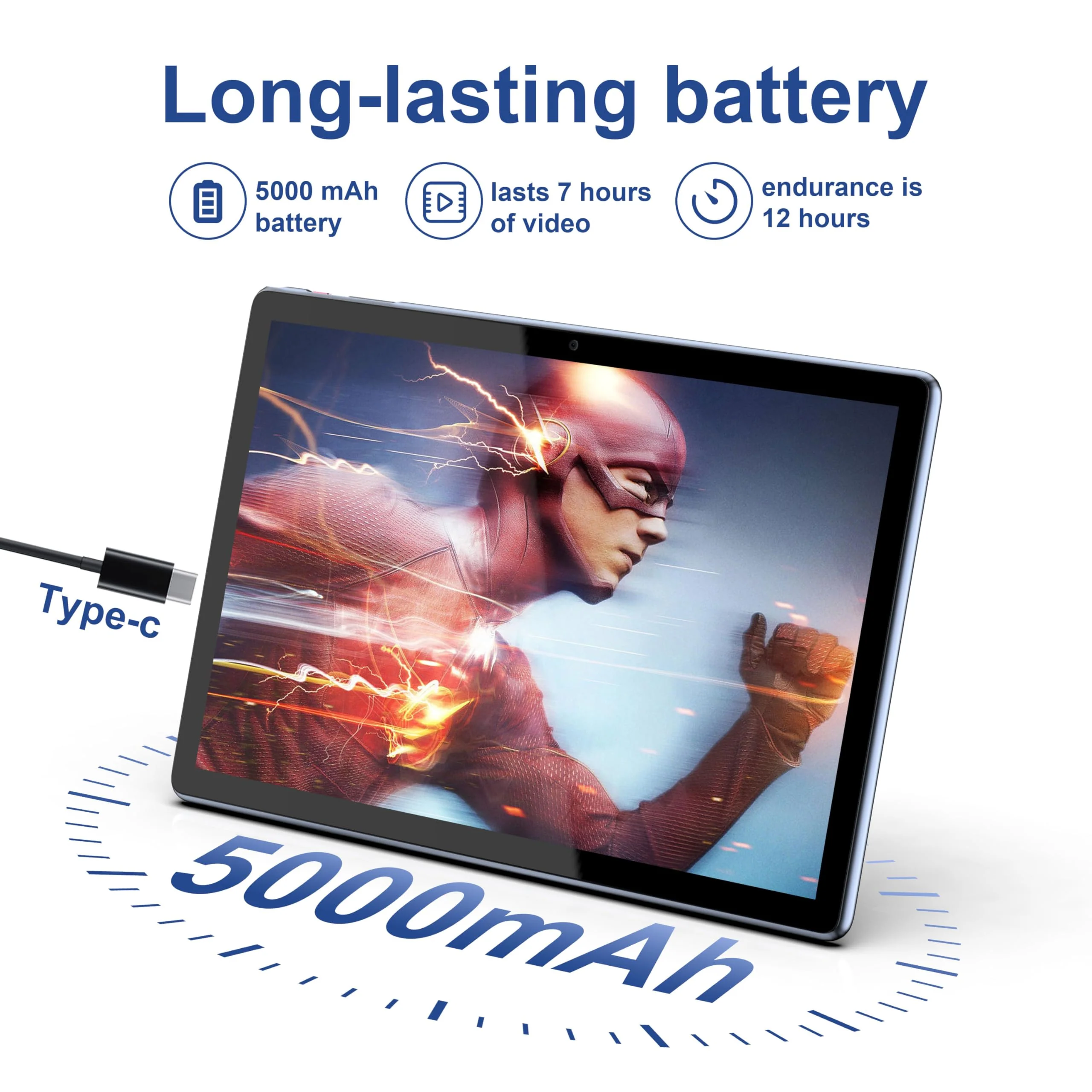 Tibuta Tablet 10 Zoll Android 14 5000mAh Quad-Core 6(2+4) GB RAM+64GB Tablet PC mit WiFi 6 2.4G/5G Bluetooth 5.0 1280 * 800 FHD Dual Kamera mit Hülle und Schutzfolie 2025 (Grau) - Image 3