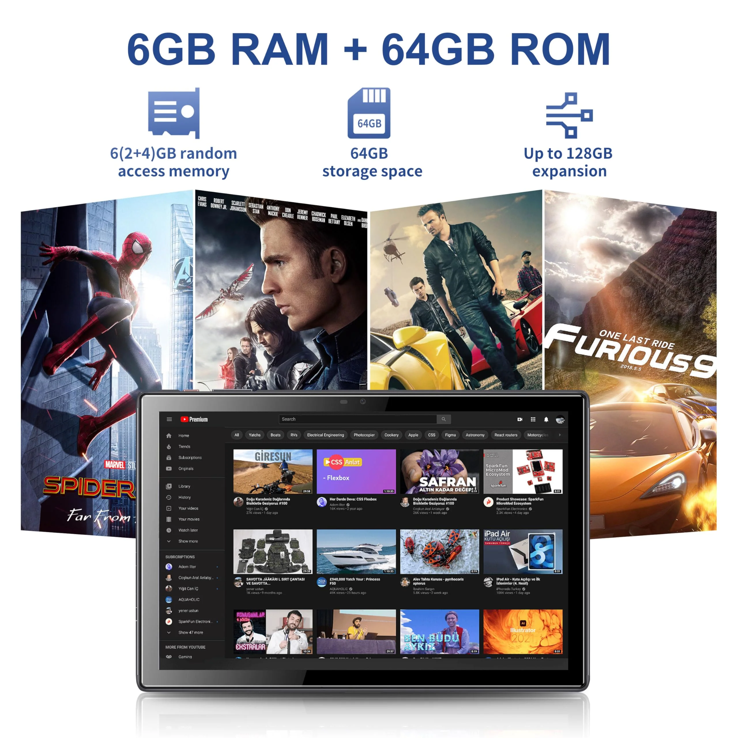 Tibuta Tablet 10 Zoll Android 14 5000mAh Quad-Core 6(2+4) GB RAM+64GB Tablet PC mit WiFi 6 2.4G/5G Bluetooth 5.0 1280 * 800 FHD Dual Kamera mit Hülle und Schutzfolie 2025 (Grau) - Image 7