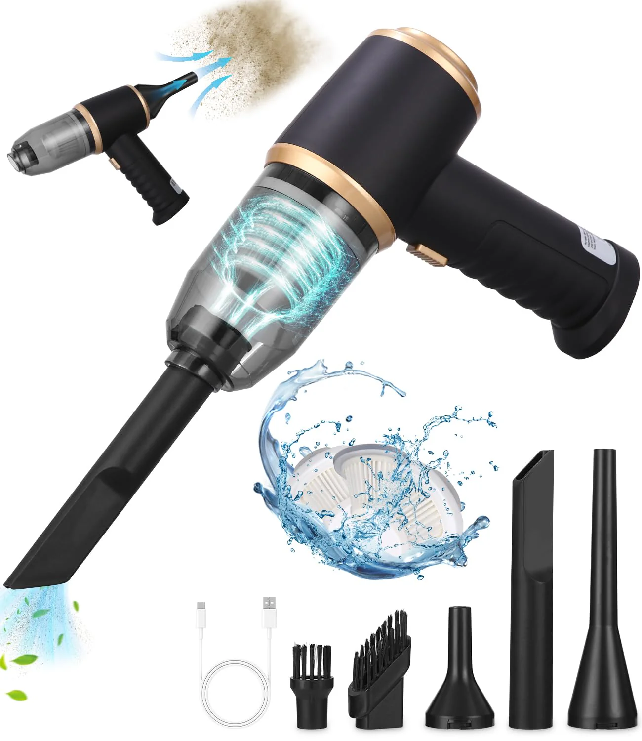 TIDEVAN Handstaubsauger Kabellos Akku Handstaubsauger Multifunktionaler für Auto,12000Pa Mini Staubsauger Autostaubsauger,3 in 1 Handstaubsauger Akku Kabellos mit Waschbar HEPA-Filter für Auto,Haus - Image 4