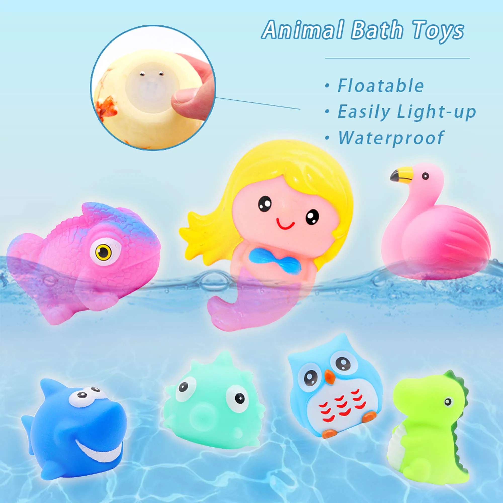 Tiere Badespielzeug Schwimmende Baden Spielzeug mit Licht Early Learning Spielzeug 8 Stück Dinosaurier Hai Flamingo Meerjungfrau Spielzeug Badewanne Duschgeschenk für Kinder - Image 5