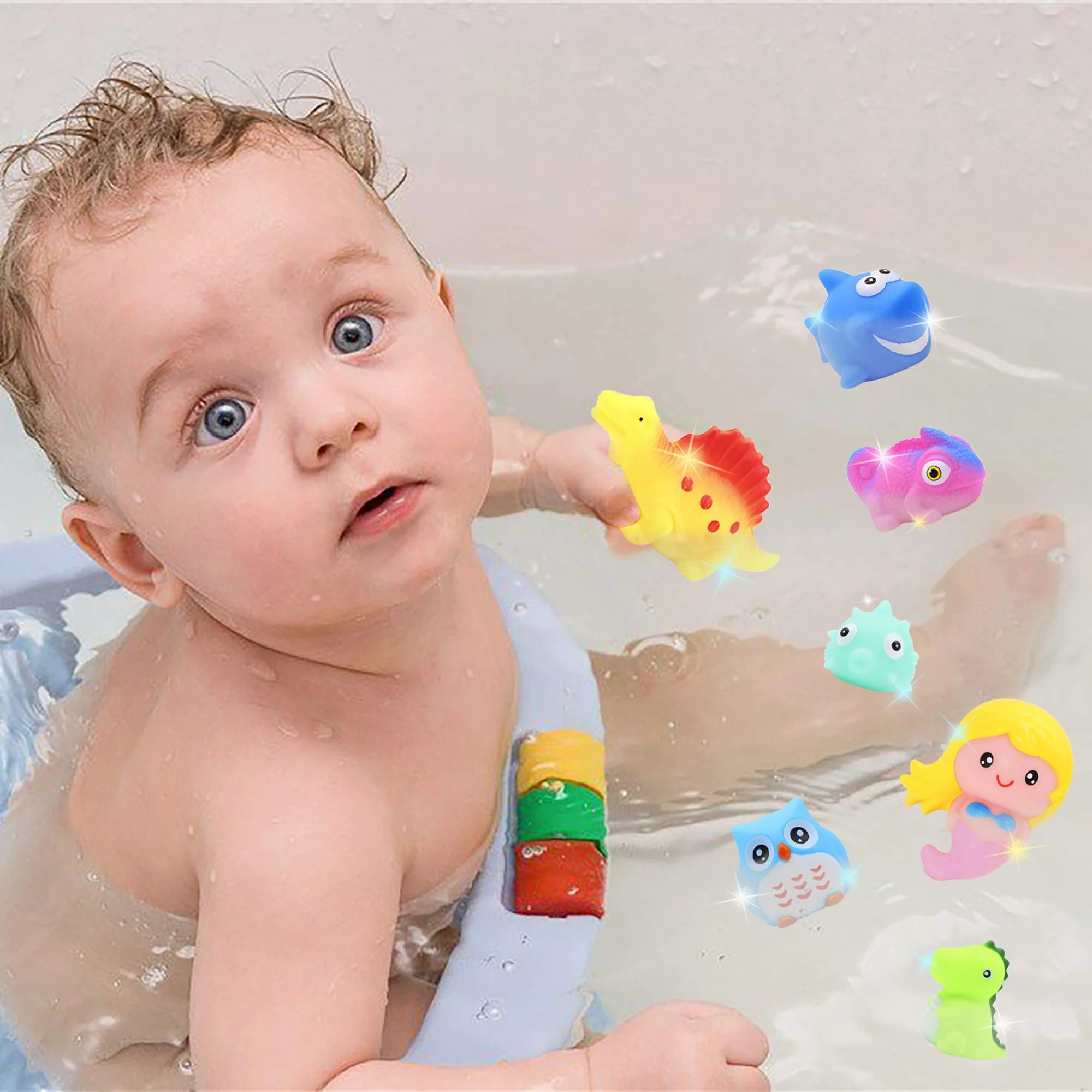 Tiere Badespielzeug Schwimmende Baden Spielzeug mit Licht Early Learning Spielzeug 8 Stück Dinosaurier Hai Flamingo Meerjungfrau Spielzeug Badewanne Duschgeschenk für Kinder - Image 7