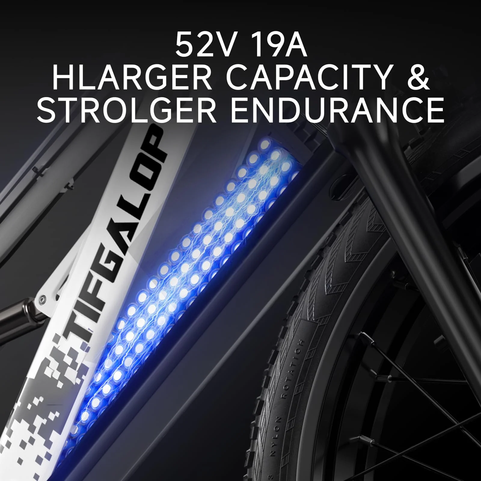 Tifgalop 26-Zoll-Offroad-Elektrofahrrad, Unisex für Erwachsene, Vollfederung, 7 Gänge, 52 V 19 Ah Lithiumbatterie, Reichweite bis zu 45-90 km - Image 6