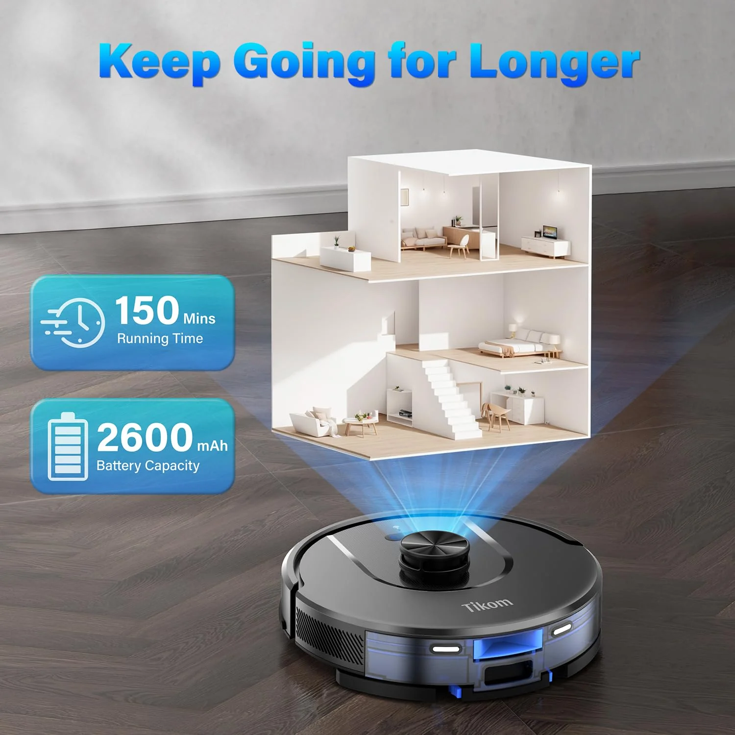 Tikom 5000 Pa Saugroboter mit Wischfunktion, L8000 Plus LiDAR-Navigation Roboterstaubsauger, 2.5L Absaugstation, 60-Tage Freihändig, 150 Min, App Steuerung Gut für Tierhaare Teppich Hartboden - Image 4