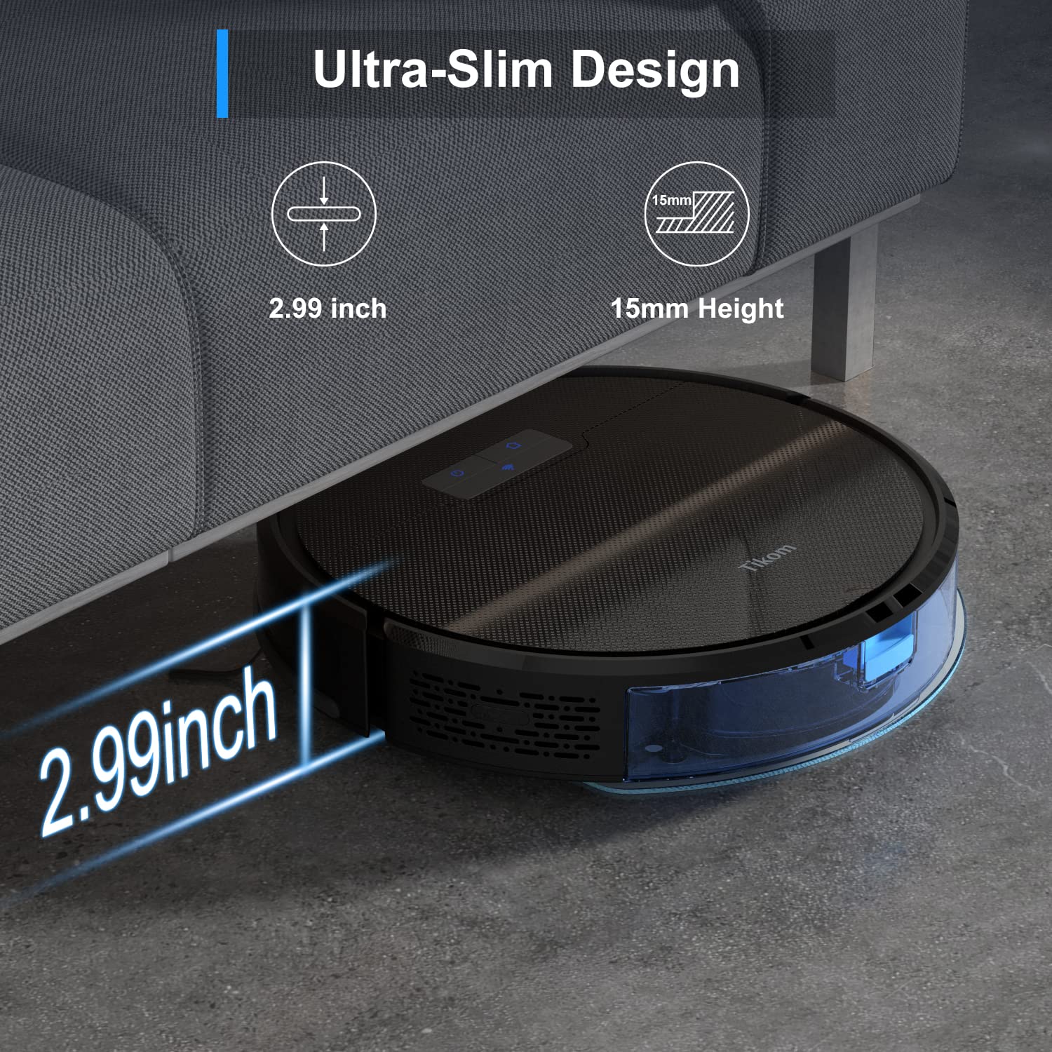 Tikom G8000 Pro Saugroboter mit Wischfunktion 2 in 1, Staubsauger Roboter, 4500Pa Starke Saugkraft Roboterstaubsauger, Selbstaufladend, WLAN, 150Mins Max, für Tierhaare, Teppich, Hartboden - Image 2