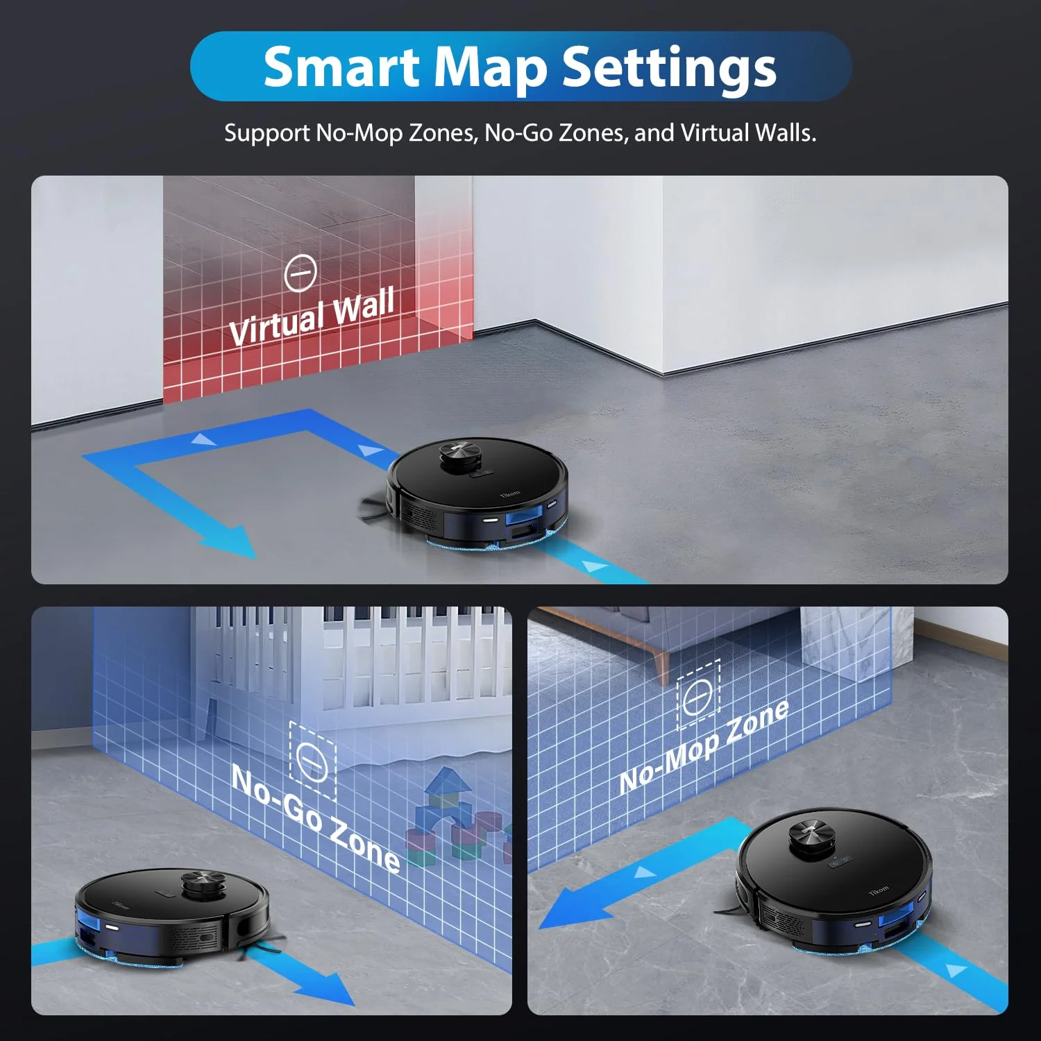 Tikom L9000 Plus Saugroboter mit Wischfunktion, Selbstentleerung, 60-Tage-Kapazität, Home-Mapping, Zeitplan, WLAN/App, 6000 Pa, 150Mins Max., LiDAR-Navigation Roboter Staubsauger für Haustiere, Hartb - Image 2