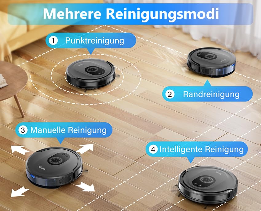 Tikom Saugroboter mit Wischfunktion 2 in 1, G8000 Max Staubsauger Roboter, 5000Pa Starke Saugkraft Roboterstaubsauger, Selbstaufladend, WLAN, 150Mins Max, Ideal für Tierhaare, Teppich, Hartboden - Image 3