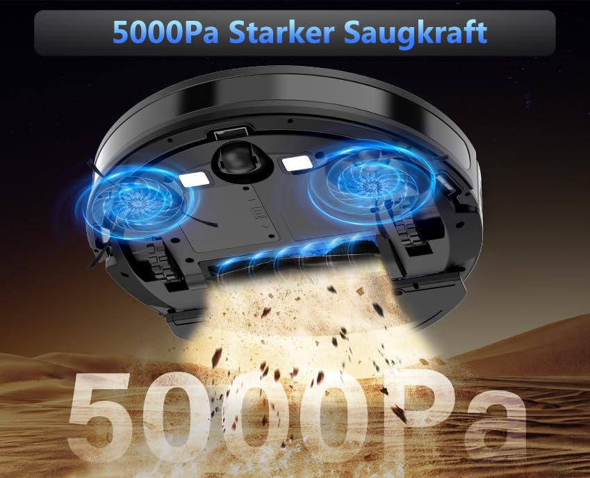 Tikom Saugroboter mit Wischfunktion 2 in 1, G8000 Max Staubsauger Roboter, 5000Pa Starke Saugkraft Roboterstaubsauger, Selbstaufladend, WLAN, 150Mins Max, Ideal für Tierhaare, Teppich, Hartboden - Image 8