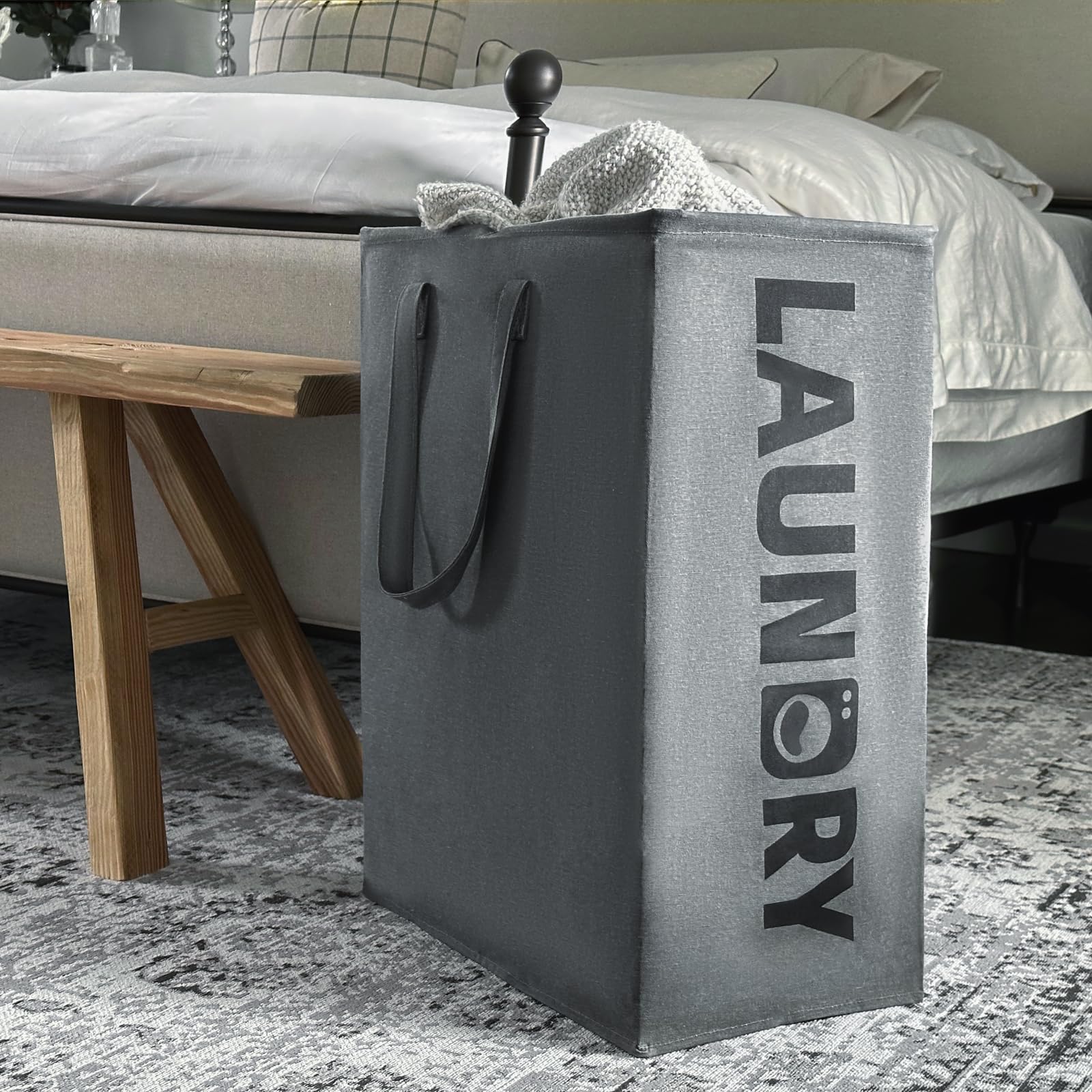 TIMEYARD Wäschekorb, 2er Set 75L Wäschesammler, Wäschekorb Groß, Aufbewahrungskorb Kinderzimmer, Laundry Baskets, Wäschekorb Faltbar Handtuchkorb für Badezimmer Wohnzimmer Wäschetonne, 43x60cm, Grau - Image 4