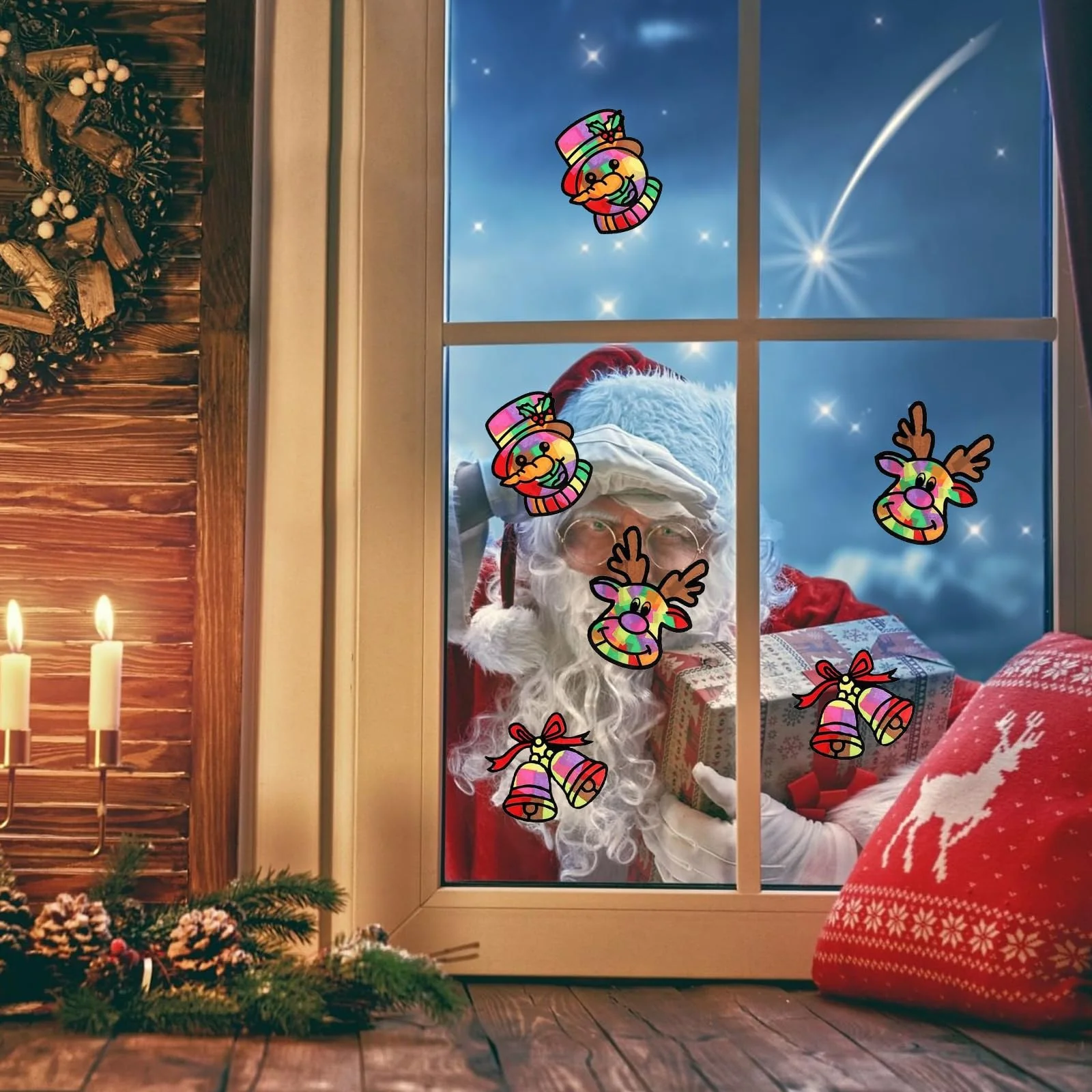 TINA.WIN Weihnachten Basteln Kinder Selbstklebend 13 StüCk Fensterbilder Herbst Basteln Mit Kindern Herbst Bastelset Deko & Diy BläTter Herbstdeko Geschenk FüR Halloween Weihnachten - Image 2