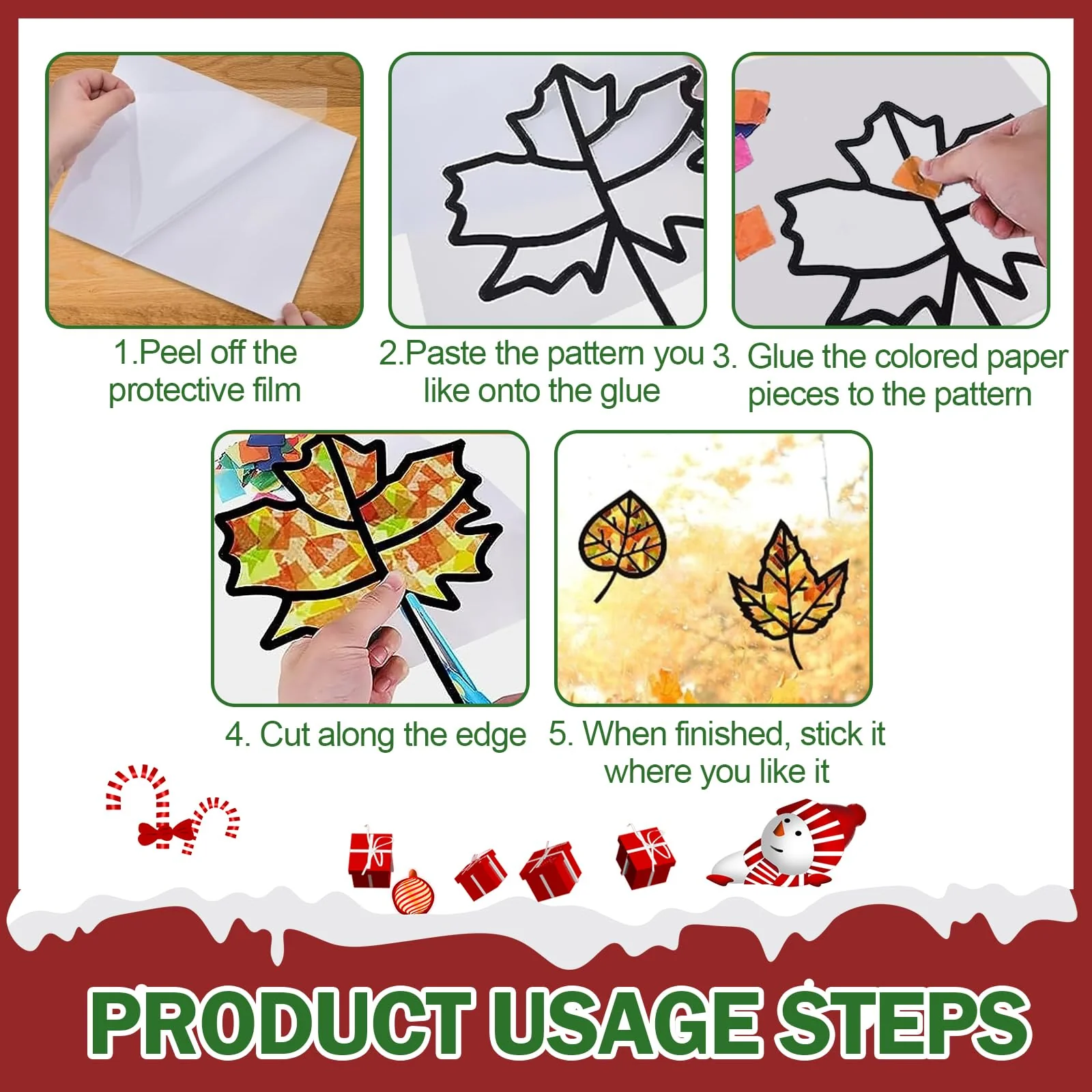 TINA.WIN Weihnachten Basteln Kinder Selbstklebend 13 StüCk Fensterbilder Herbst Basteln Mit Kindern Herbst Bastelset Deko & Diy BläTter Herbstdeko Geschenk FüR Halloween Weihnachten - Image 6