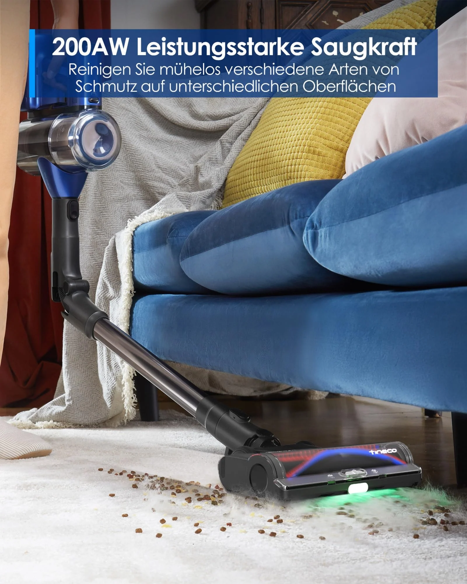 Tineco Pure ONE S50 Pro Akku Staubsauger, 200AW Starke Saugleistung, iLoop Sense, Faltbarer Rohr, bis zu 95 Min. Laufzeit, ZeroTangle-Bürste, LED-Licht, für Großschmutz sowie Tierhaare - Image 8