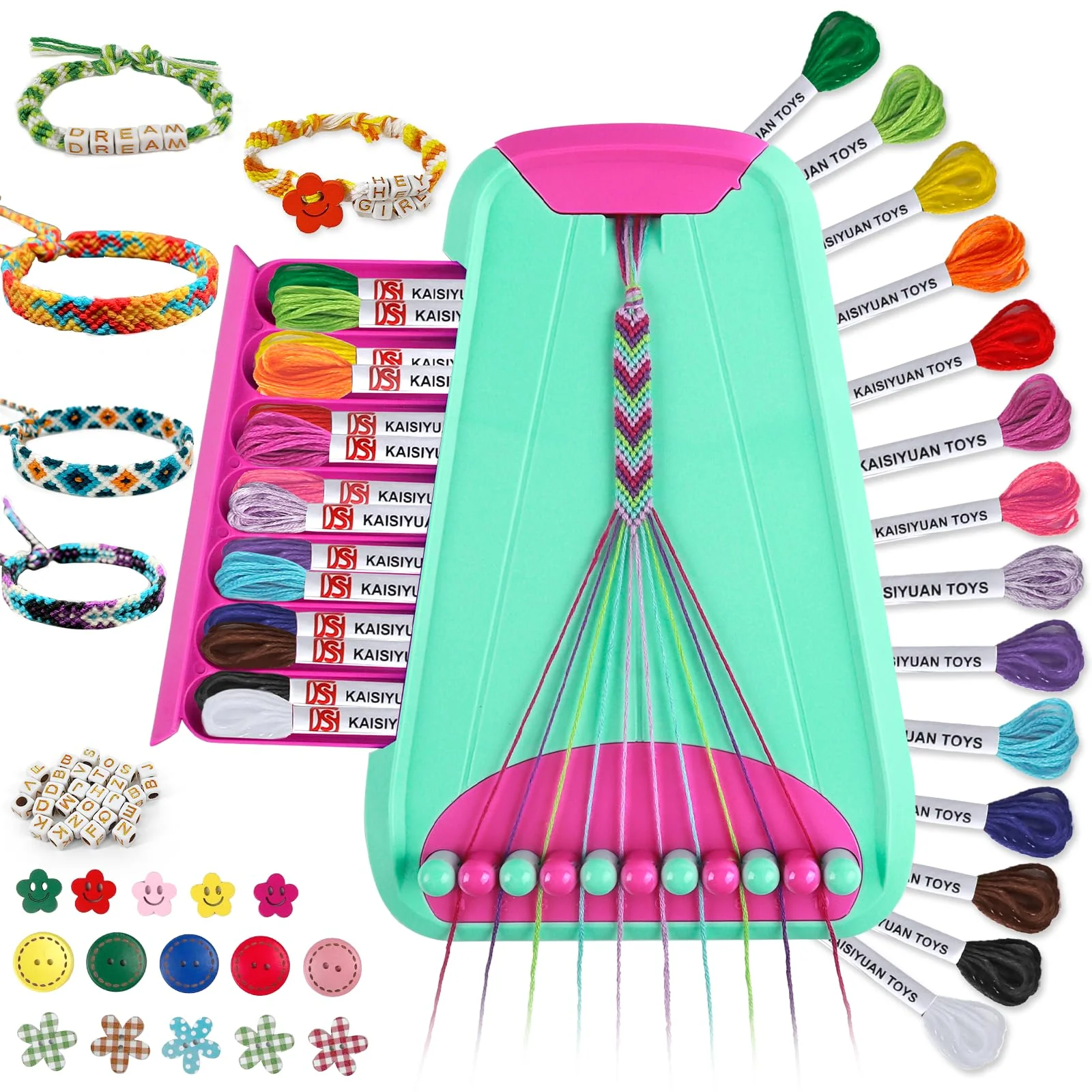 TingingYuli Kunst und Handwerk für Kinder im Alter von 8-12 Jahren,Freundschaftsarmband-Machset für Mädchen, Schmuckherstellungsset,Weihnachtsgeschenke für Kinder im Alter von 6-12 Jahren (Grün/Rosa)