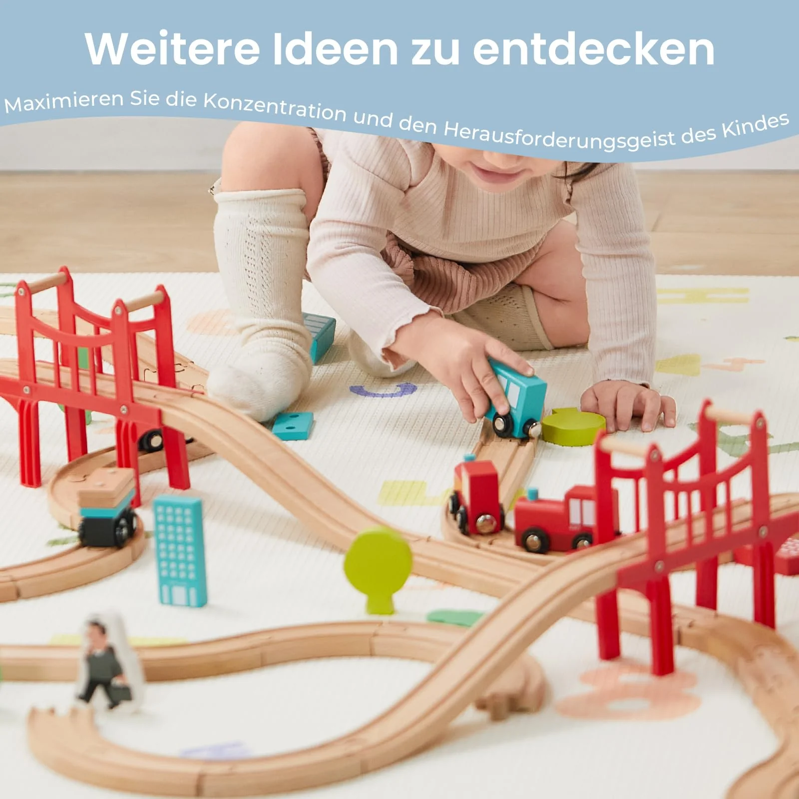 Tiny Land 39 Pcs Holzeisenbahn und Züge Pack Eisenbahn Anfängerset Kompatibel mit Thomas Passend für Eichhorn Zugset Kleinkinderspielzeug empfohlen ab 3 Jahren - Image 2