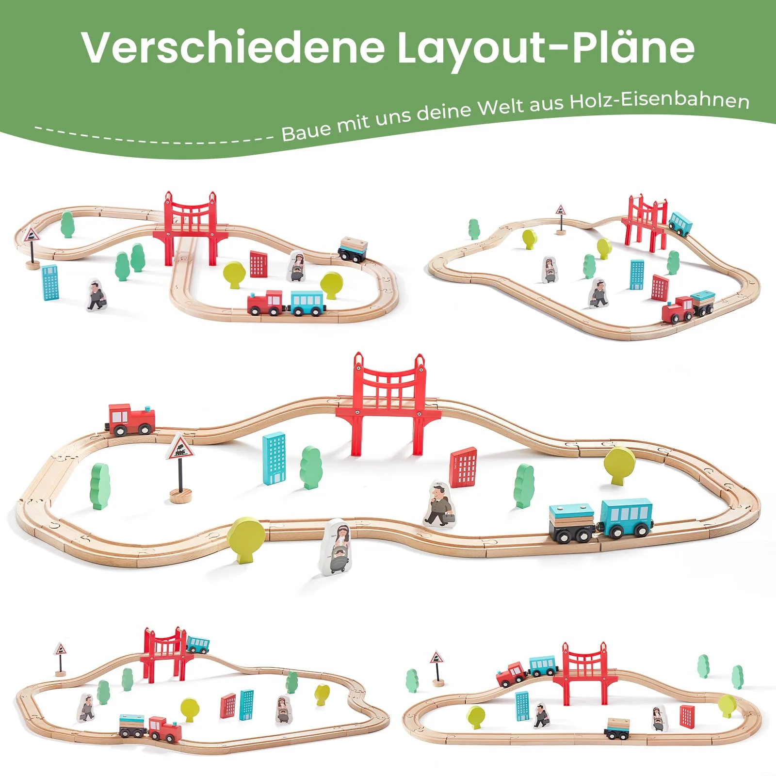 Tiny Land 39 Pcs Holzeisenbahn und Züge Pack Eisenbahn Anfängerset Kompatibel mit Thomas Passend für Eichhorn Zugset Kleinkinderspielzeug empfohlen ab 3 Jahren - Image 3