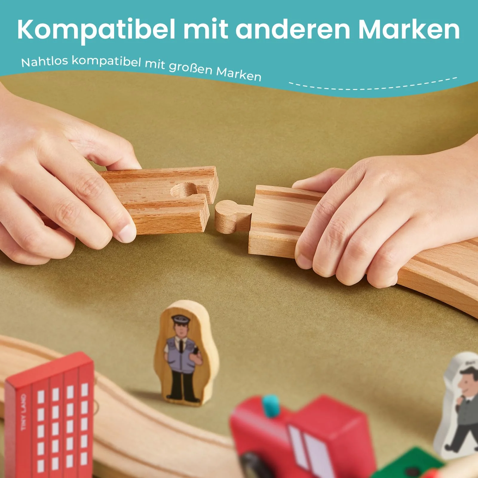 Tiny Land 39 Pcs Holzeisenbahn und Züge Pack Eisenbahn Anfängerset Kompatibel mit Thomas Passend für Eichhorn Zugset Kleinkinderspielzeug empfohlen ab 3 Jahren - Image 4