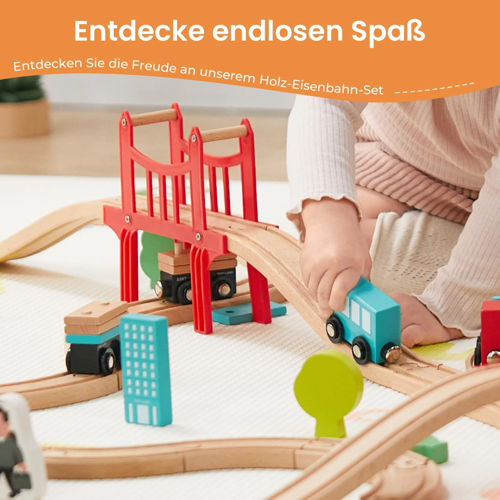 Tiny Land 39 Pcs Holzeisenbahn und Züge Pack Eisenbahn Anfängerset Kompatibel mit Thomas Passend für Eichhorn Zugset Kleinkinderspielzeug empfohlen ab 3 Jahren - Image 6