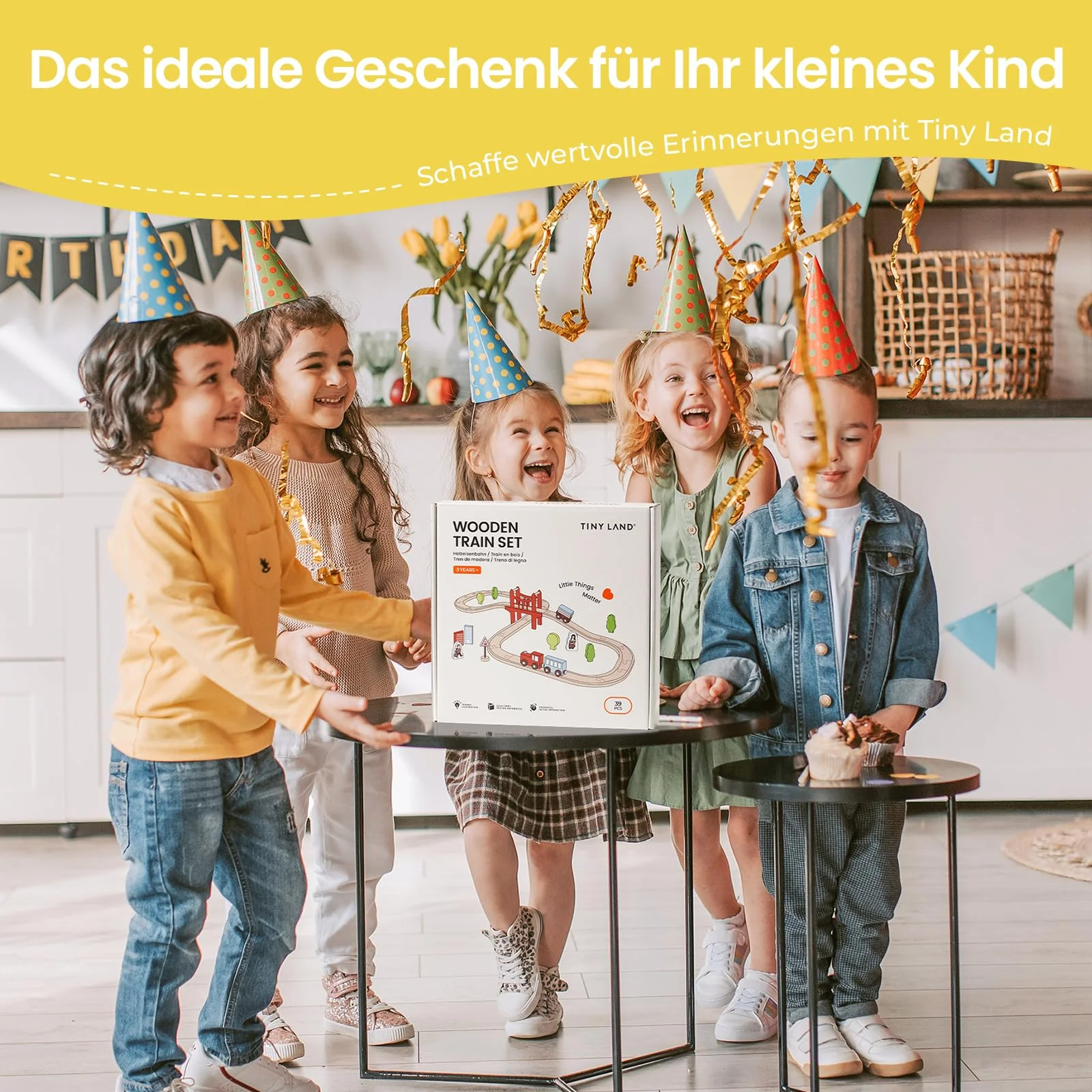 Tiny Land 39 Pcs Holzeisenbahn und Züge Pack Eisenbahn Anfängerset Kompatibel mit Thomas Passend für Eichhorn Zugset Kleinkinderspielzeug empfohlen ab 3 Jahren - Image 7