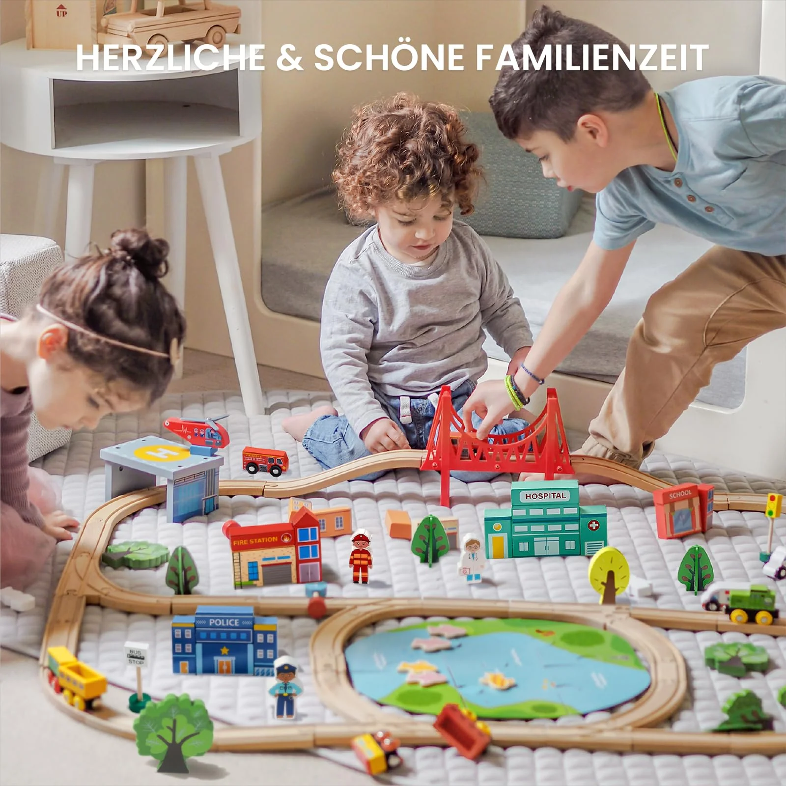 Tiny Land Eisenbahn-Set, 110-teiliges Holzeisenbahn-Set, Spielzeugeisenbahn für Jungen und Mädchen mit Holzeisenbahnschienen, Holzspielzeug für Kleinkinder und Kinder im Alter von 3–7 Jahren, Eisenbah - Image 8