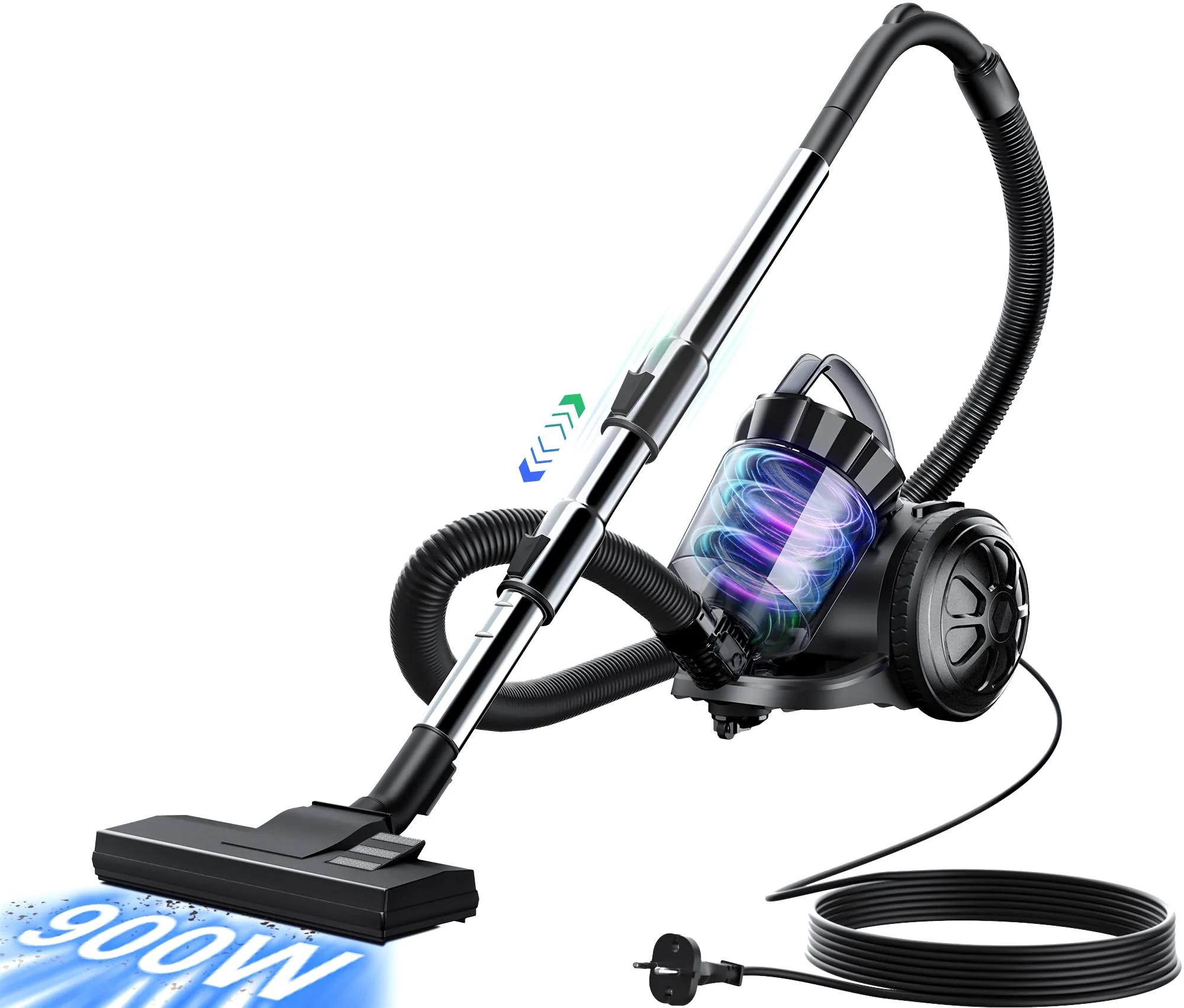 Tisoutec Beutelloser Staubsauger ohne Beutel,900W Staubsauger|70dB|Bodenstaubsauger|HEPA Filter Bodendüse für Parkett,Teppich,Fliesen,leistungsstarker Staubsauger mit 5m Kabel=13m Aktionsradius 2,2L - Image 6