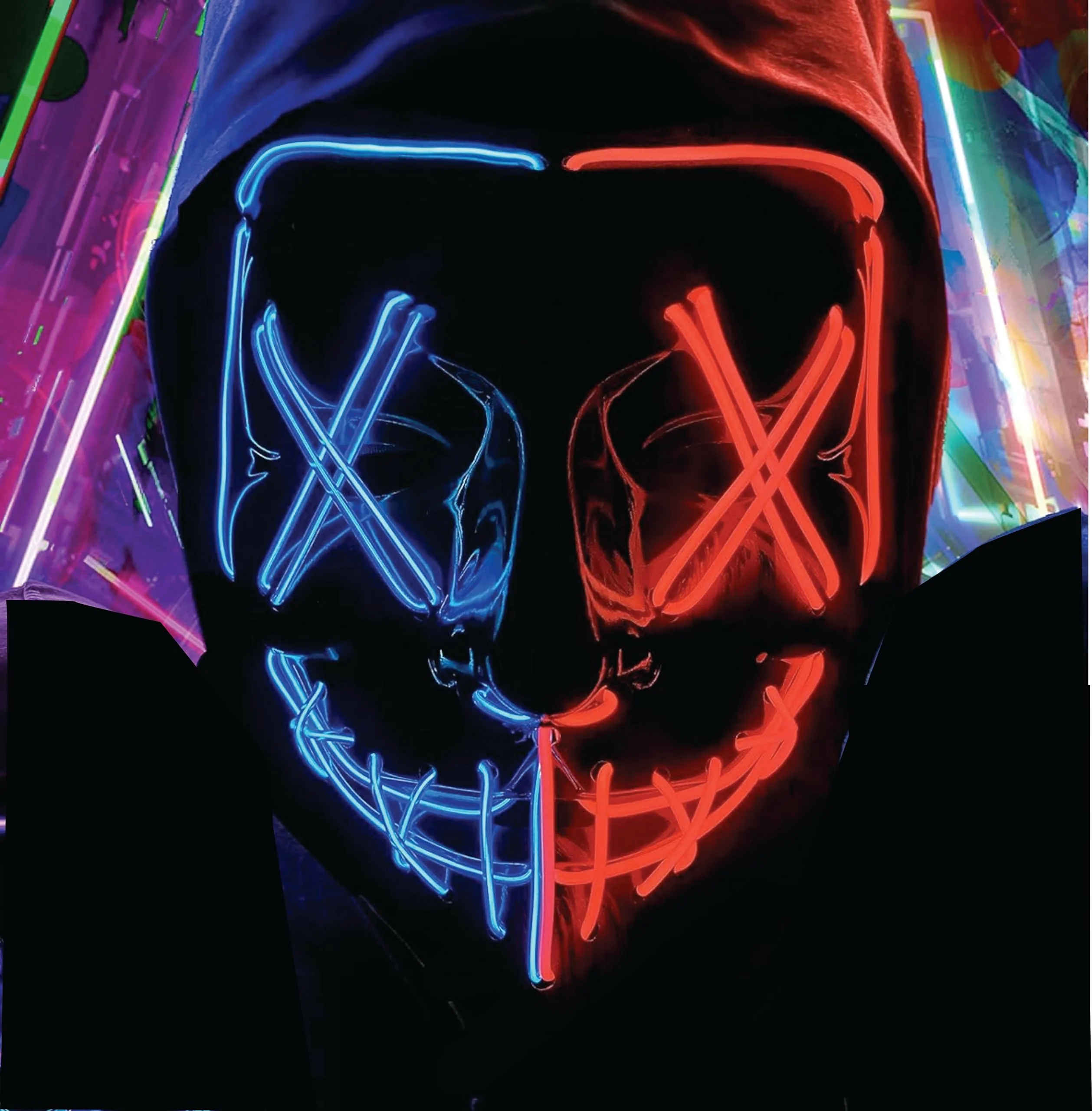 TK Gruppe Timo Klingler LED Grusel Maske - wie aus Purge für Halloween, Fasching & Karneval als Kostüm für Herren & Damen (rot/blau)