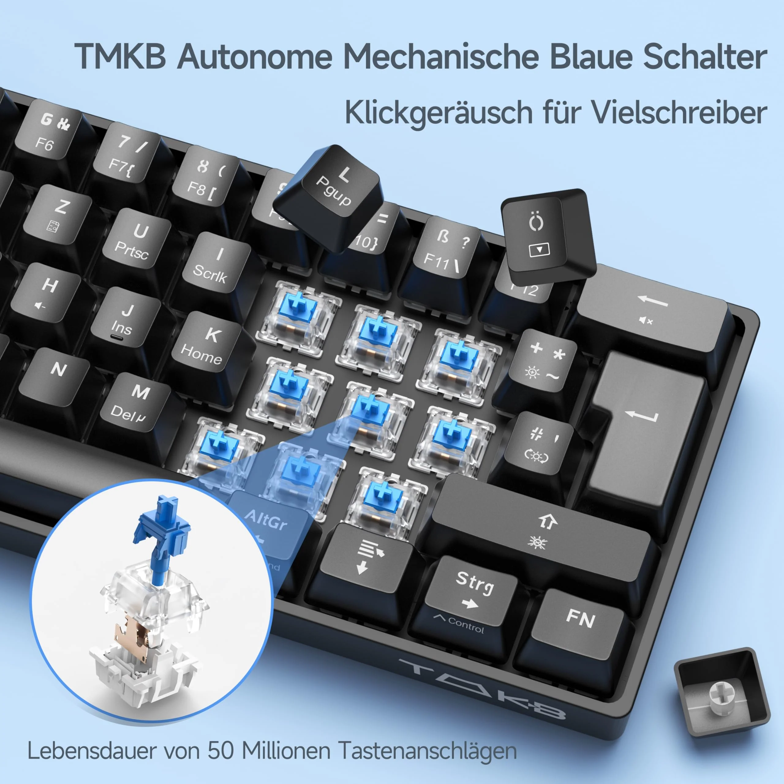TMKB T61SE Gaming Mechanische Tastatur mit Deutsches QWERTZ Layout,Blauer Schalter,Schwarz - Image 3
