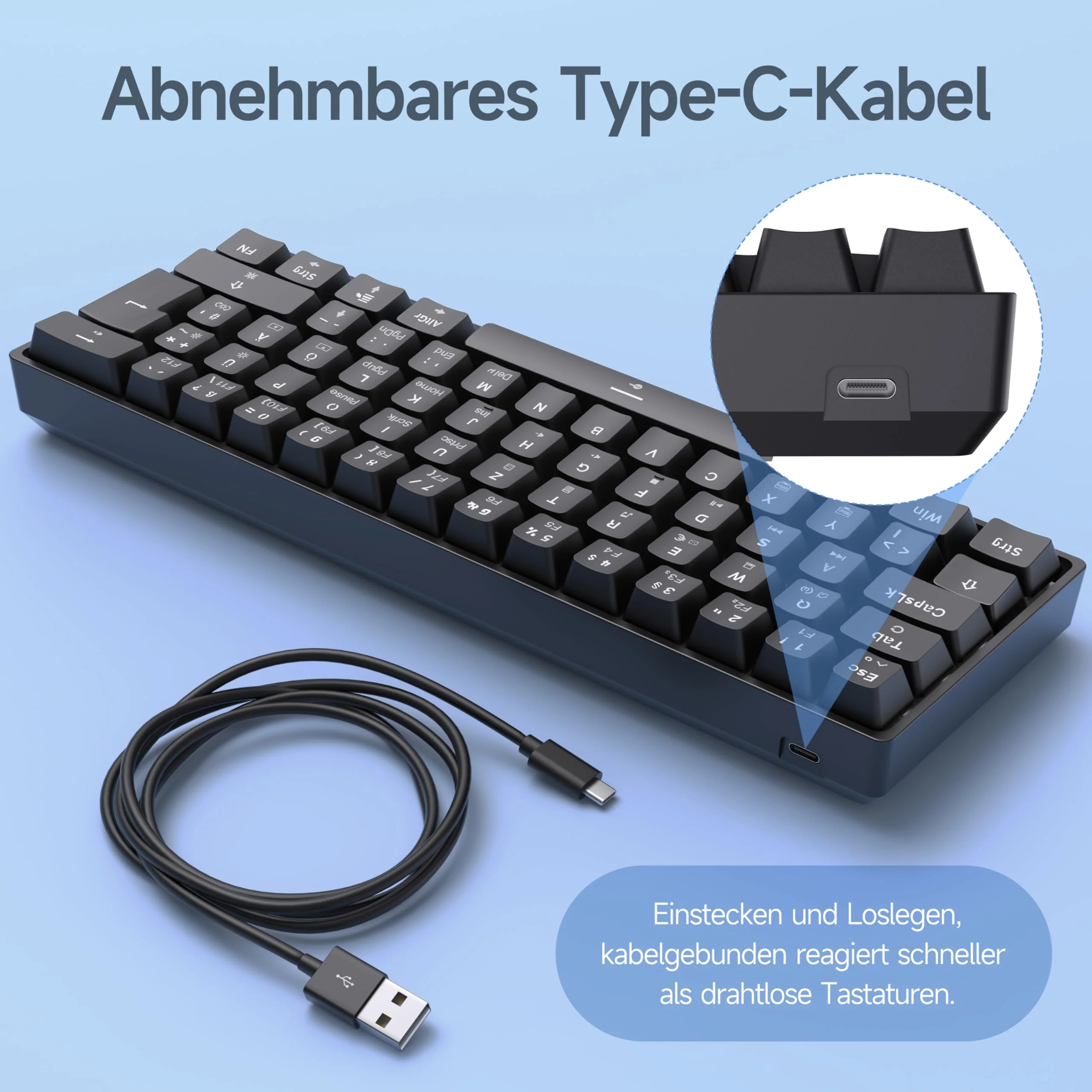 TMKB T61SE Gaming Mechanische Tastatur mit Deutsches QWERTZ Layout,Blauer Schalter,Schwarz - Image 7