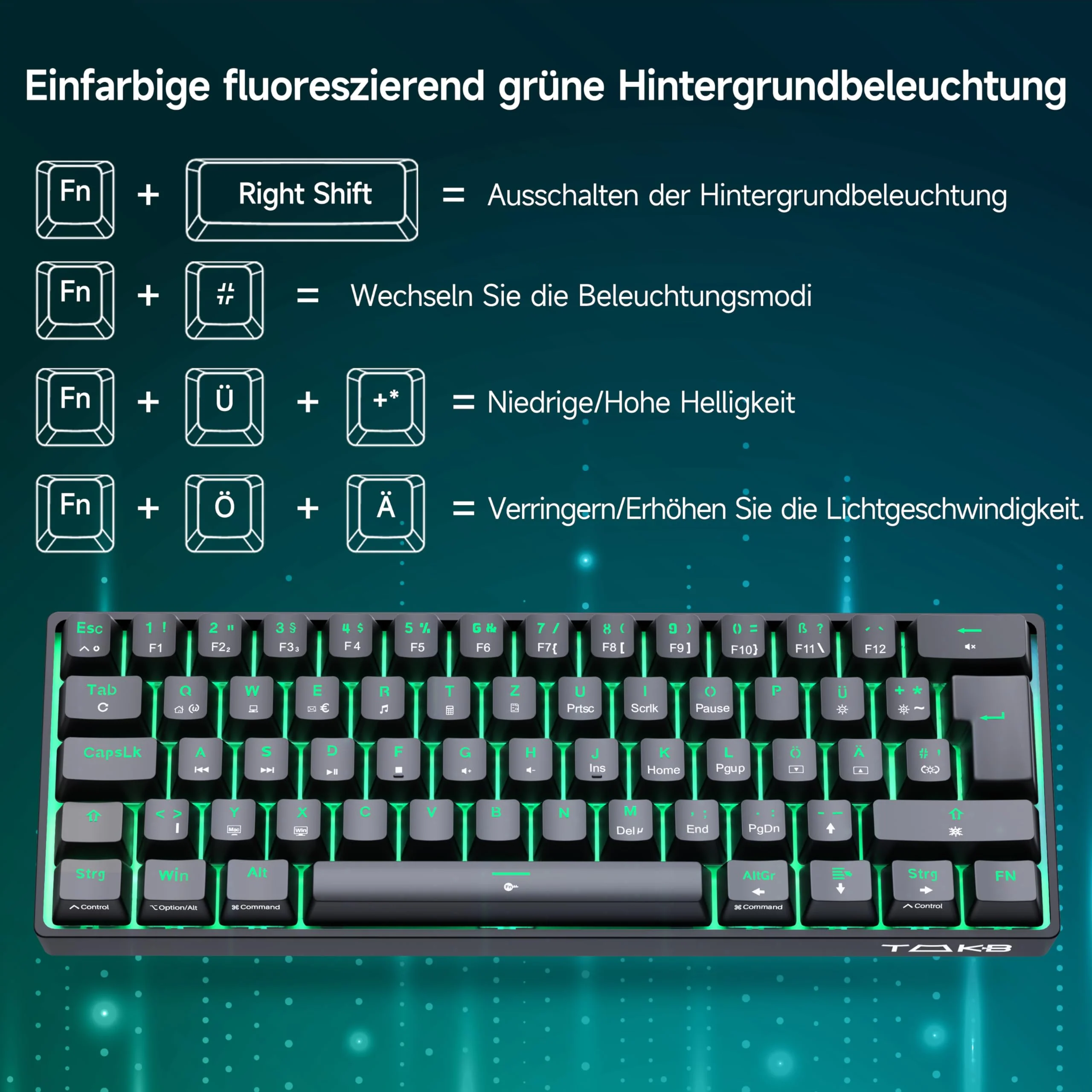 TMKB T61SE Gaming Mechanische Tastatur mit Deutsches QWERTZ Layout,Rote Schalter,Schwarz - Image 4
