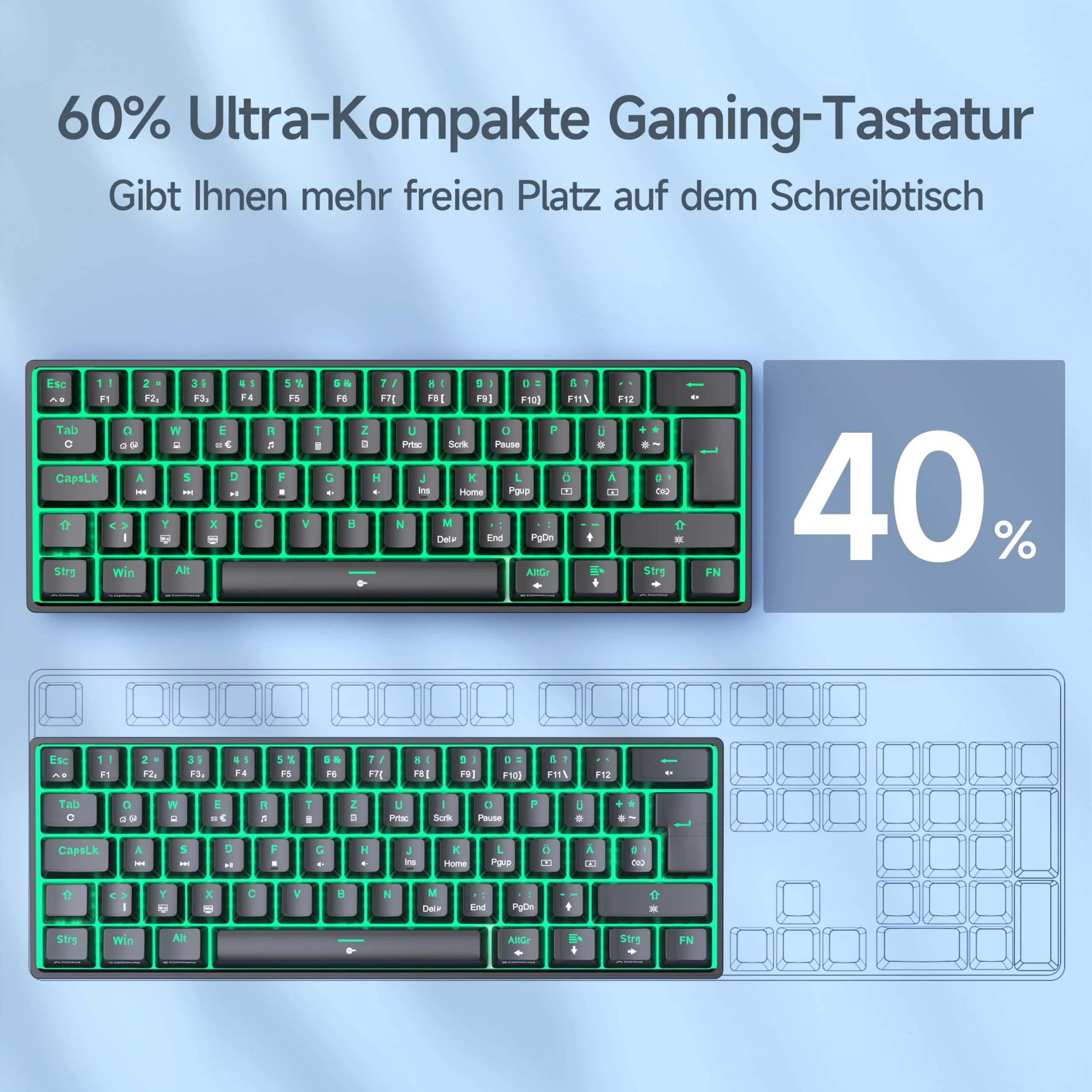 TMKB T61SE Gaming Mechanische Tastatur mit Deutsches QWERTZ Layout,Rote Schalter,Schwarz - Image 6