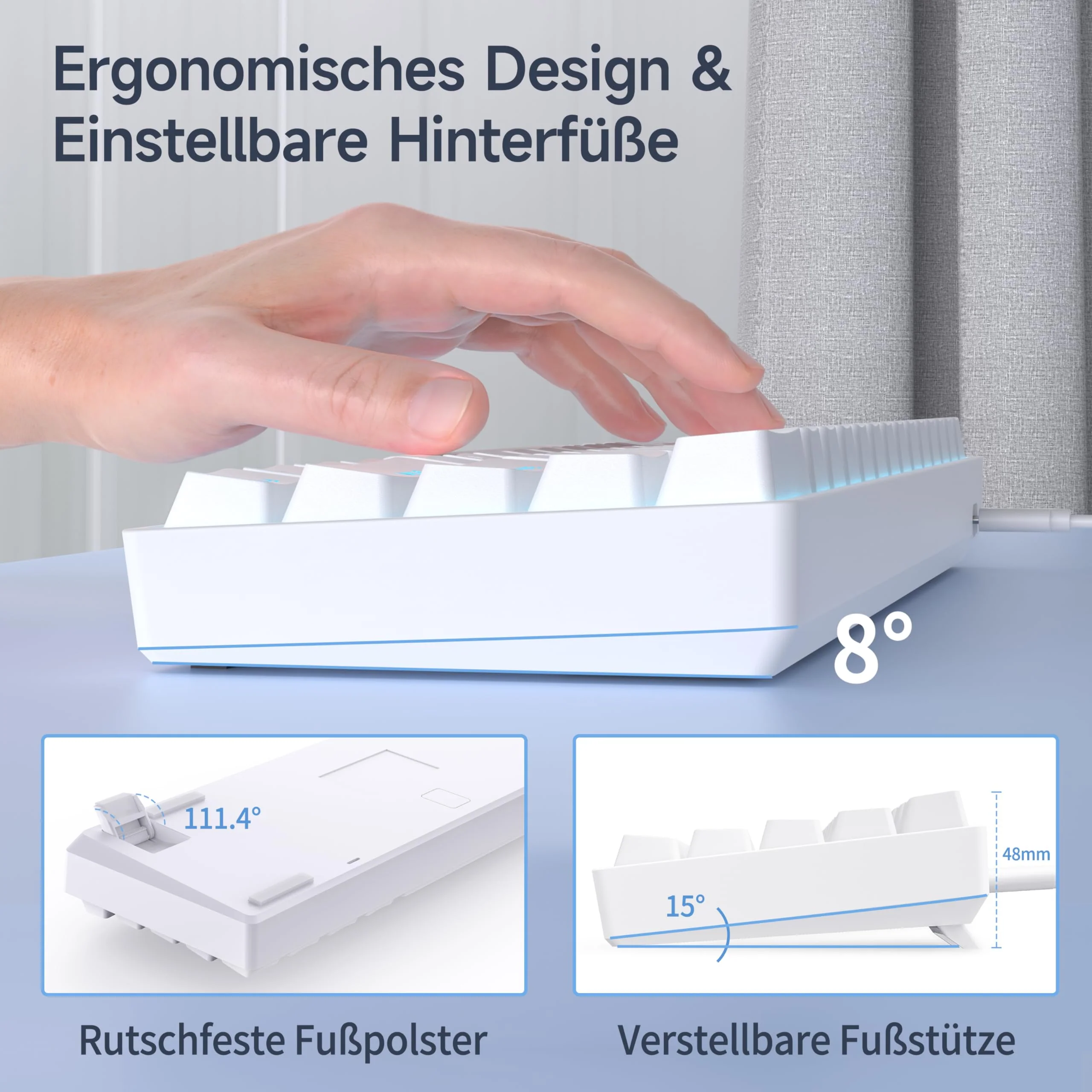 TMKB T61SE Gaming Mechanische Tastatur mit Deutsches QWERTZ Layout,Rote Schalter,weiße - Image 2