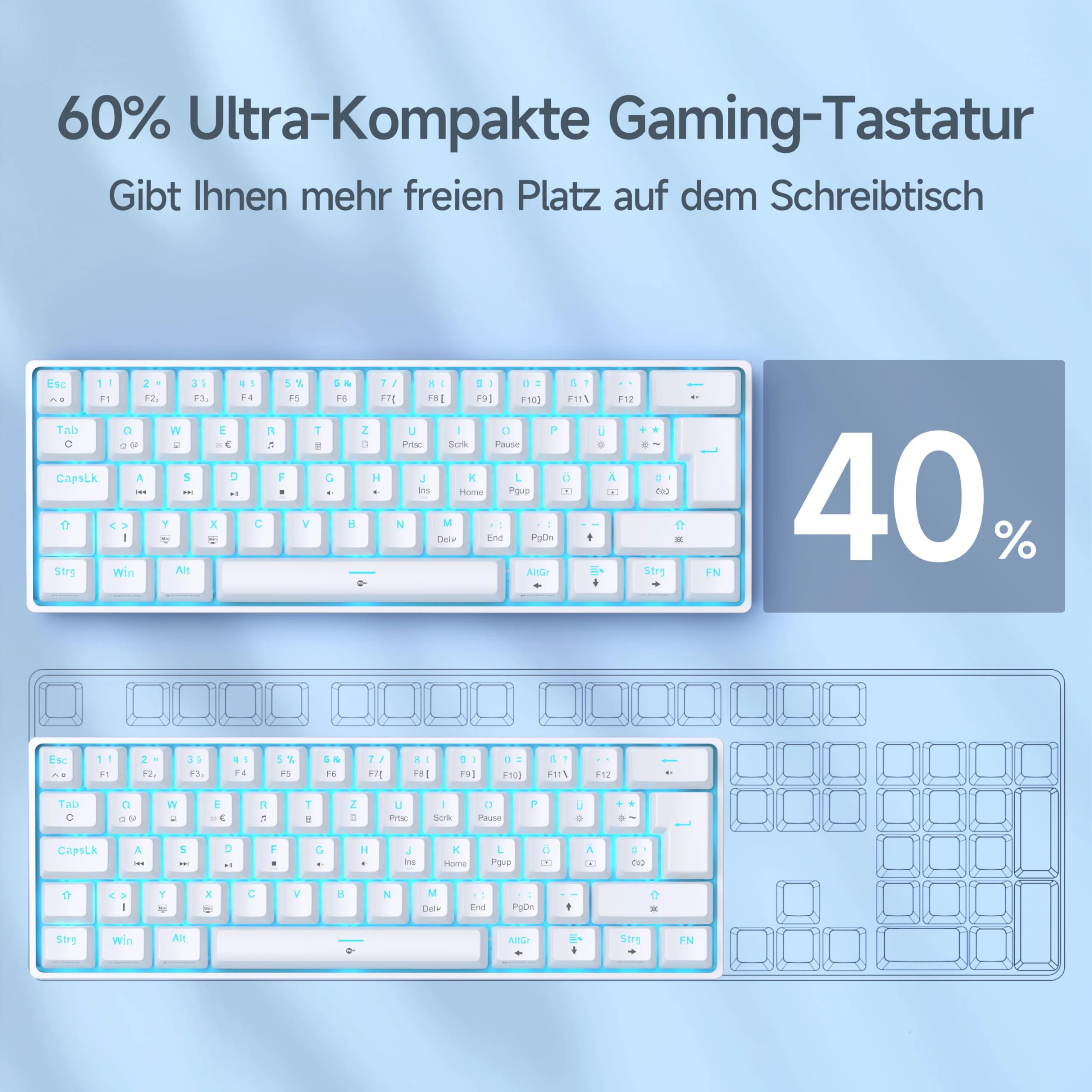 TMKB T61SE Gaming Mechanische Tastatur mit Deutsches QWERTZ Layout,Rote Schalter,weiße - Image 5