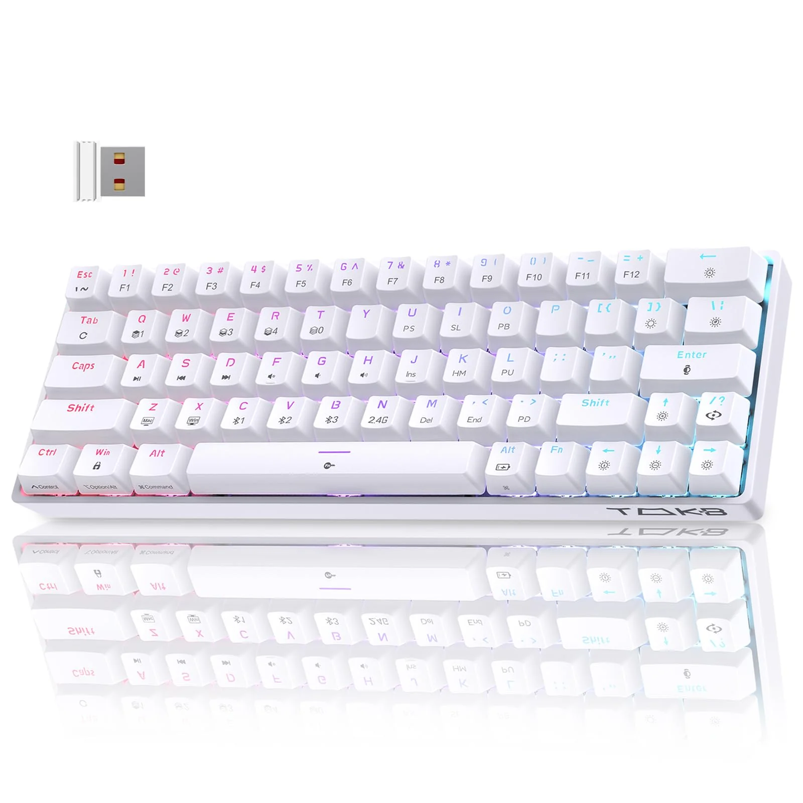 TMKB T63 Gaming Tastatur Mechanische Kabellos mit Blue Switch,Bluetooth / 2.4G / Mit Kabel,weiße - Image 5