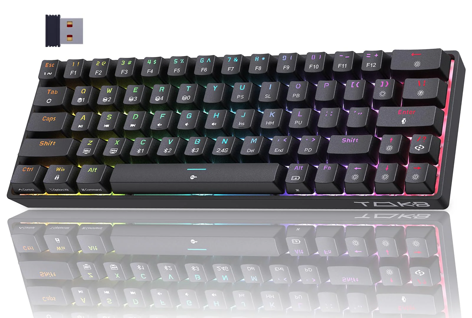 TMKB T63 Gaming Tastatur Mechanische Kabellos mit Red Switch,Bluetooth / 2.4G / Mit Kabel,RGB-Hintergrundbeleuchtung,Schwarz - Image 6